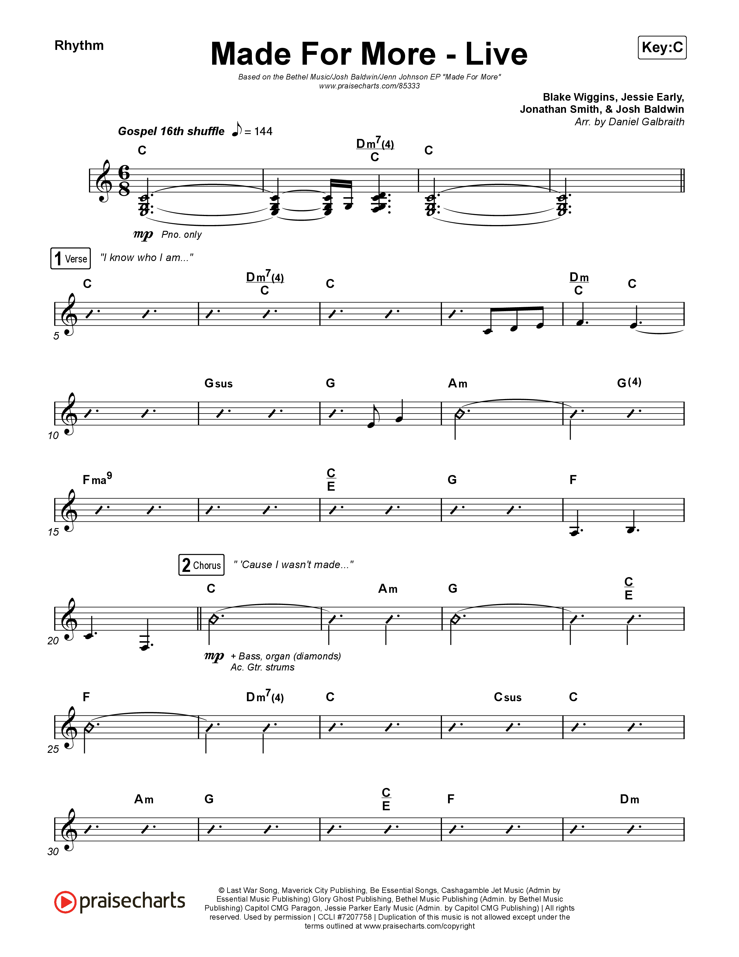Made For More (Live) Rhythm Chart (Bethel Music / Jenn Johnson / Josh Baldwin)