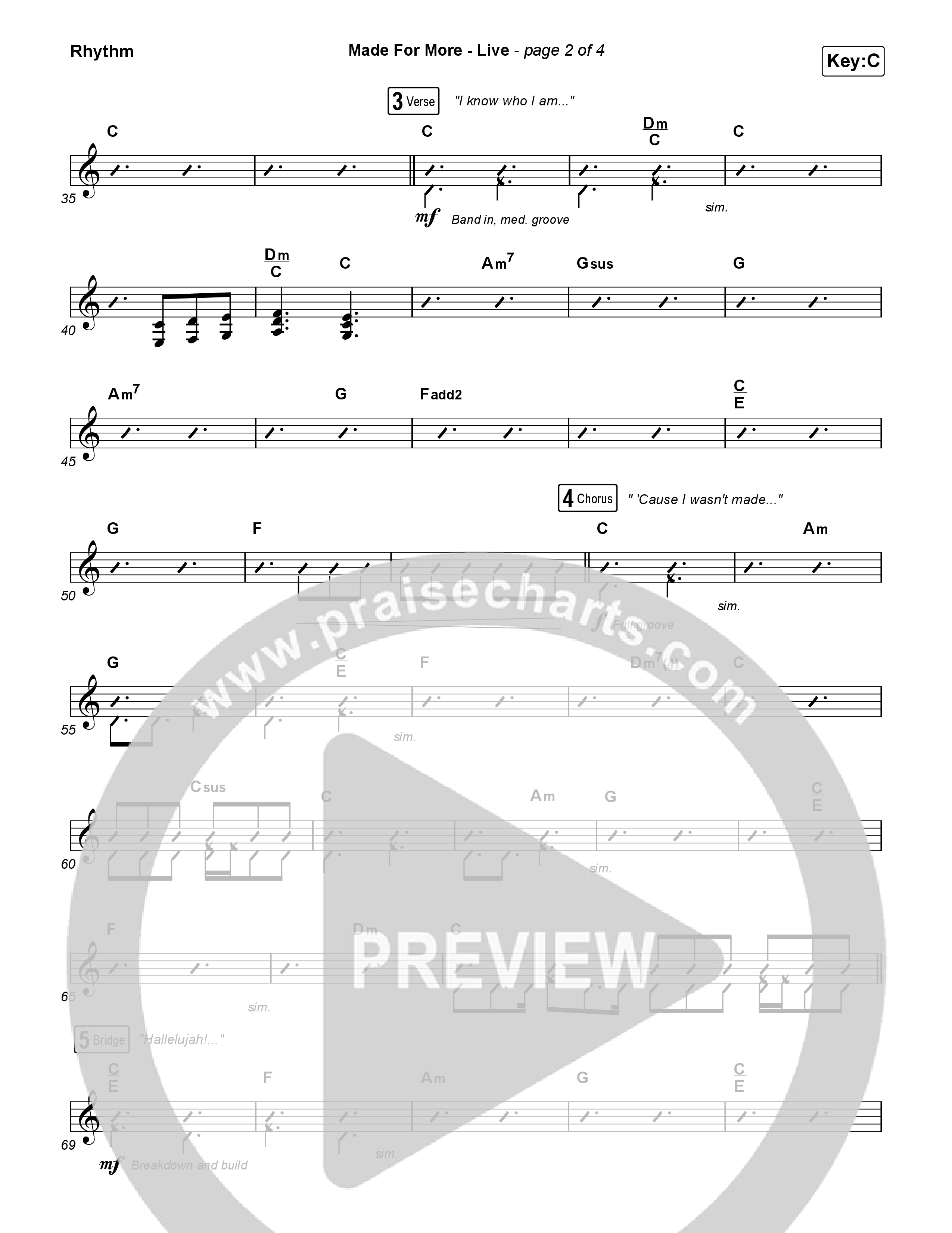 Made For More (Live) Rhythm Chart (Bethel Music / Jenn Johnson / Josh Baldwin)