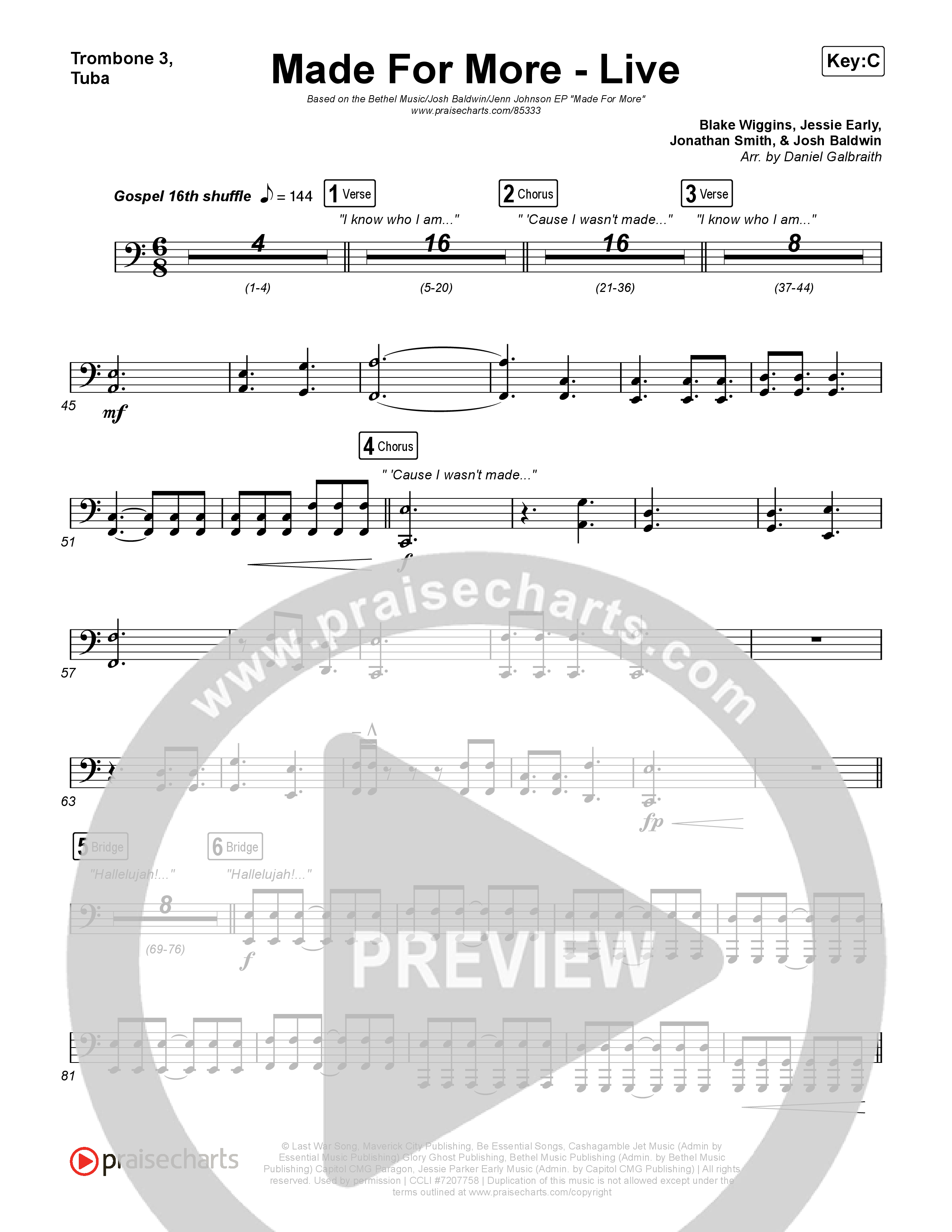 Made For More (Live) Trombone 1,2 (Bethel Music / Jenn Johnson / Josh Baldwin)