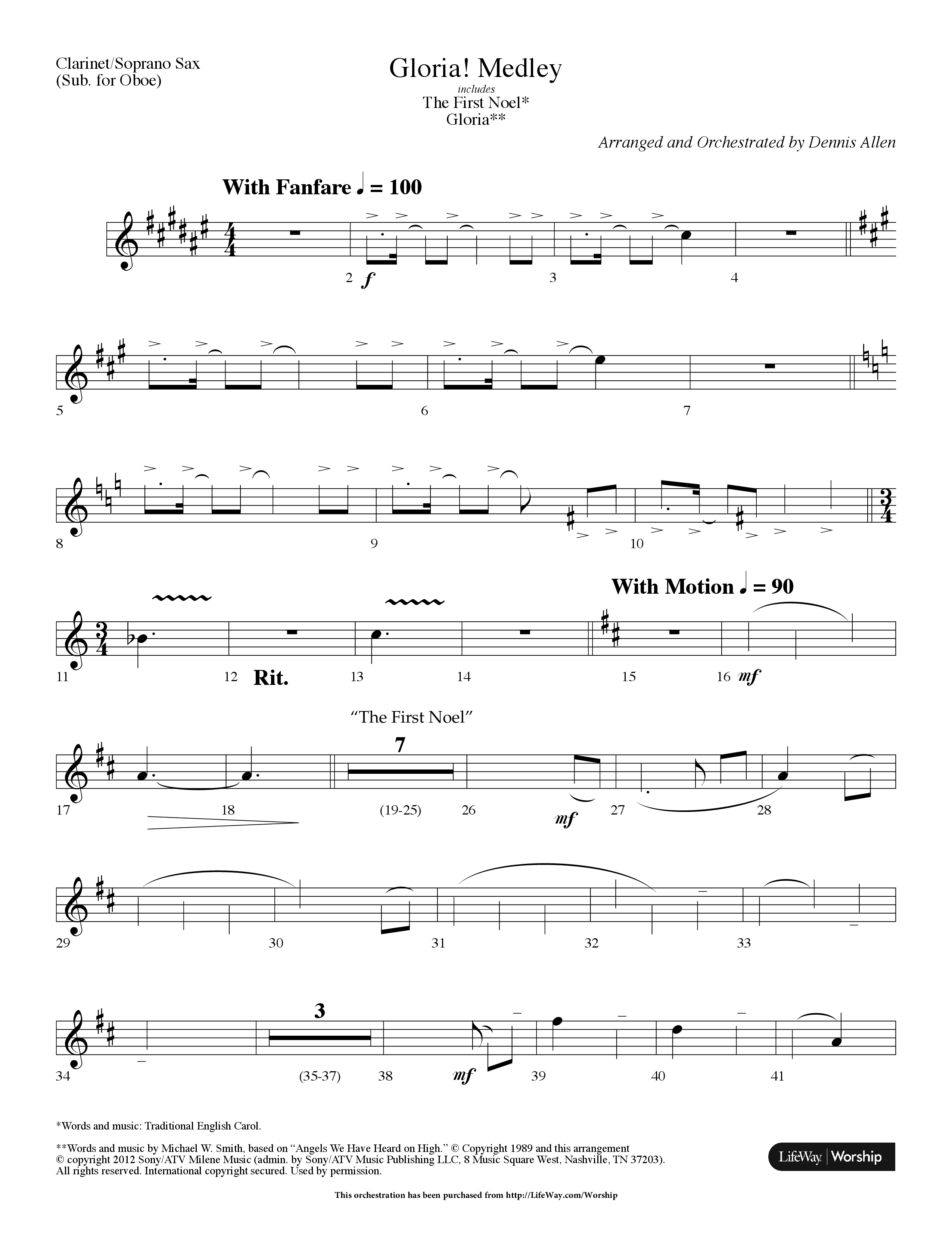 Gloria Medley (with The First Noel and Gloria) (Choral Anthem SATB) Clarinet/Soprano Sax (Lifeway Choral / Arr. Dennis Allen)