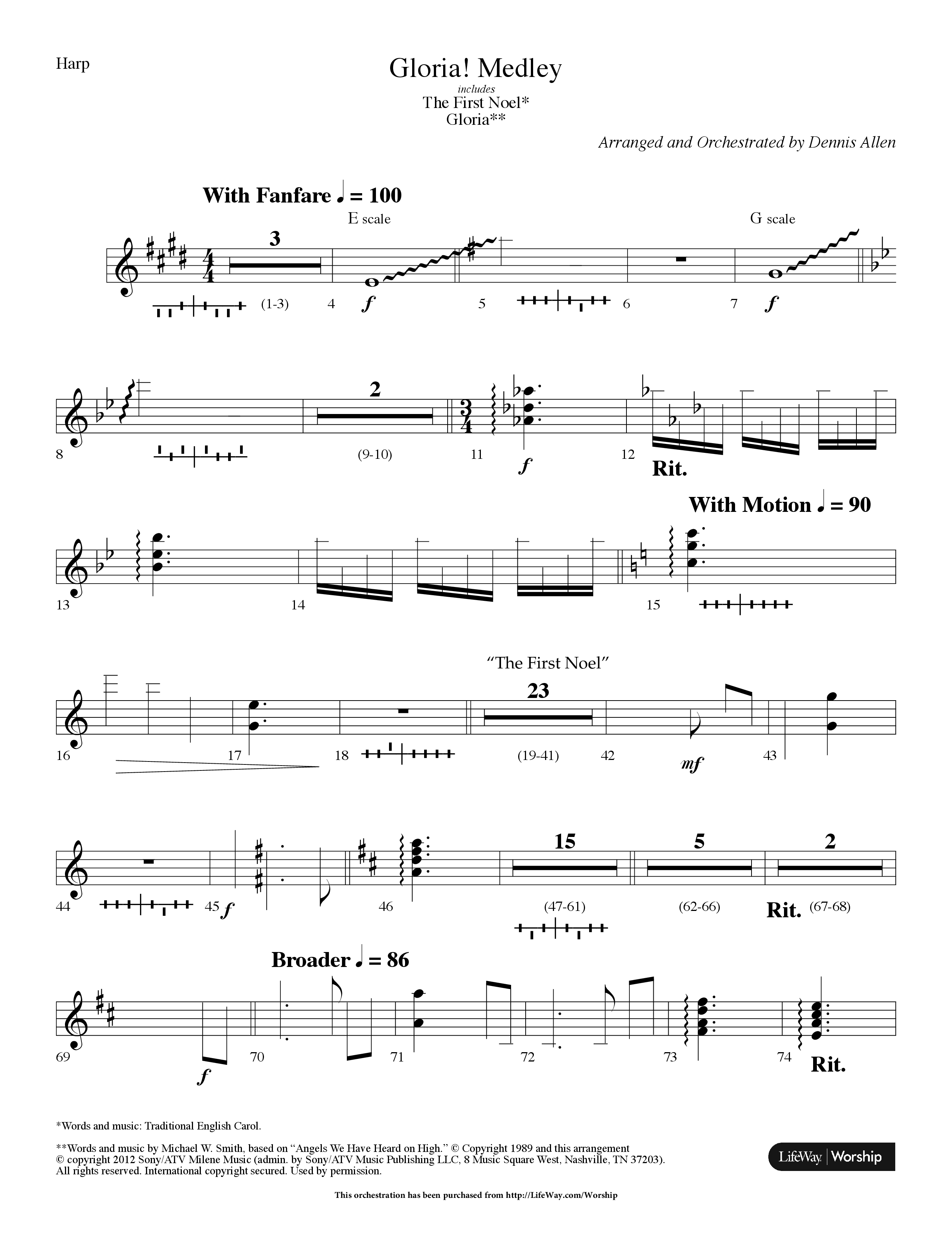 Gloria Medley (with The First Noel and Gloria) (Choral Anthem SATB) Harp (Lifeway Choral / Arr. Dennis Allen)