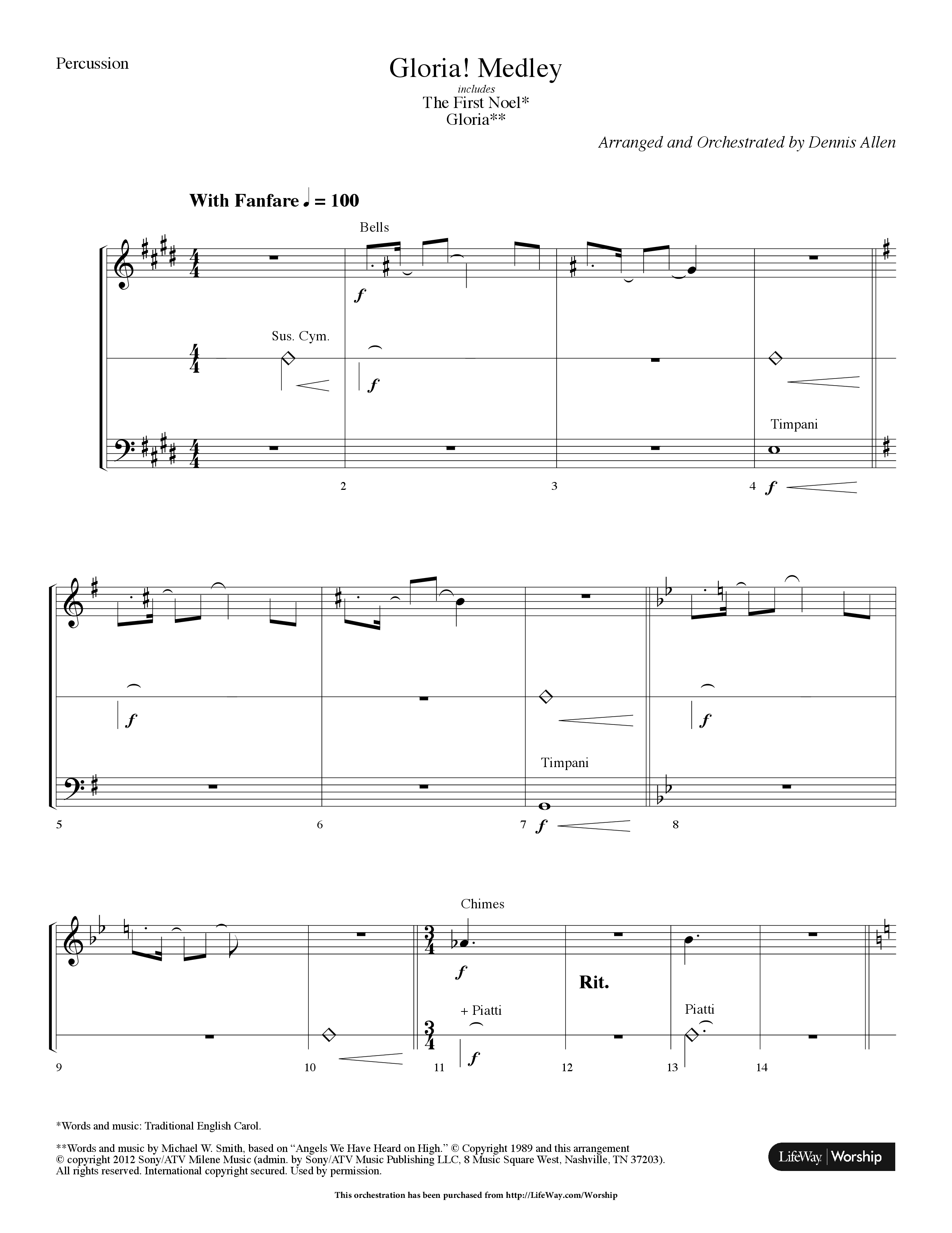 Gloria Medley (with The First Noel and Gloria) (Choral Anthem SATB) Percussion (Lifeway Choral / Arr. Dennis Allen)