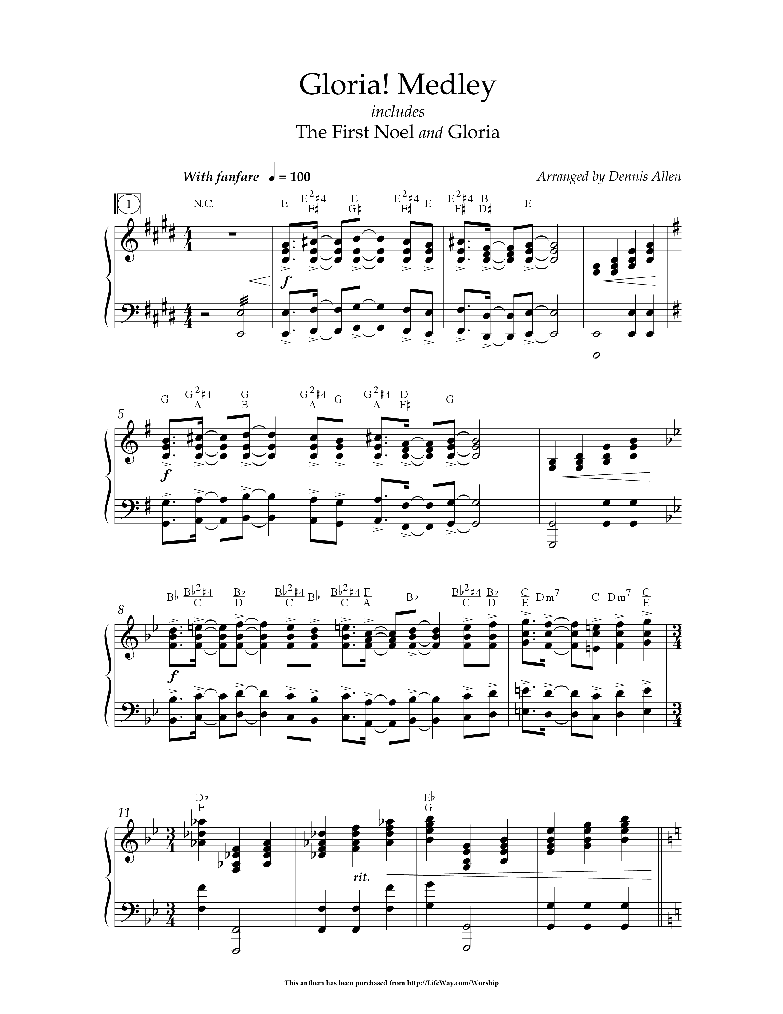 Gloria Medley (with The First Noel and Gloria) (Choral Anthem SATB) Anthem (SATB/Piano) (Lifeway Choral / Arr. Dennis Allen)