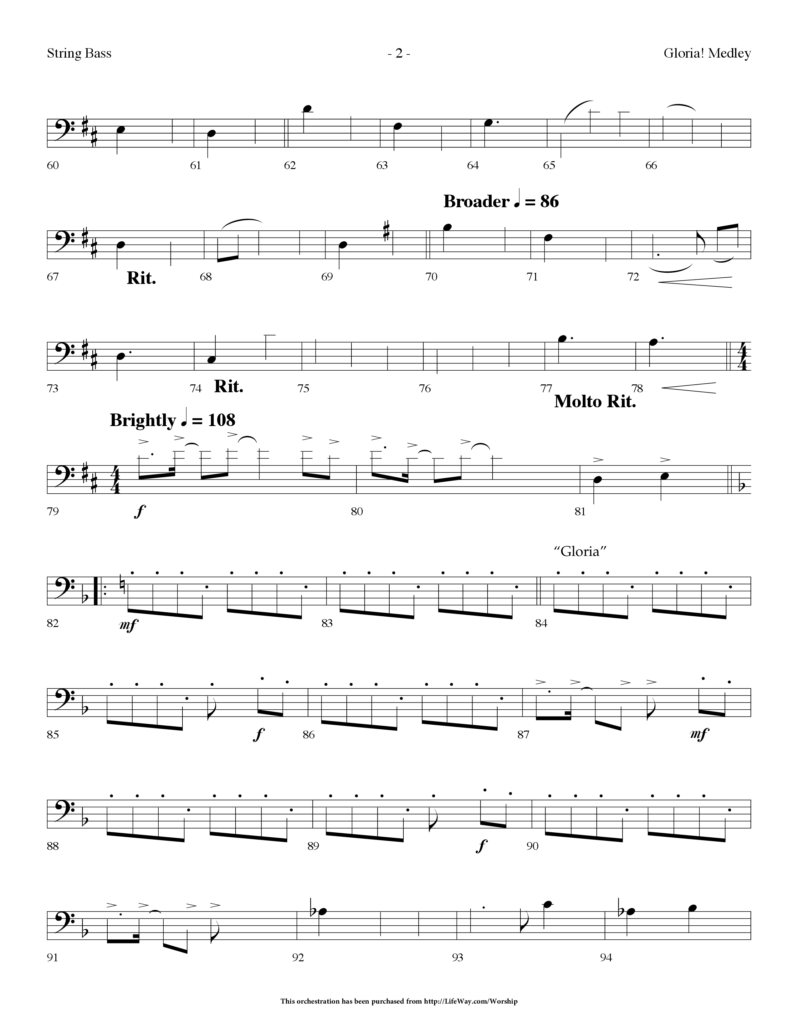 Gloria Medley (with The First Noel and Gloria) (Choral Anthem SATB) String Bass (Lifeway Choral / Arr. Dennis Allen)