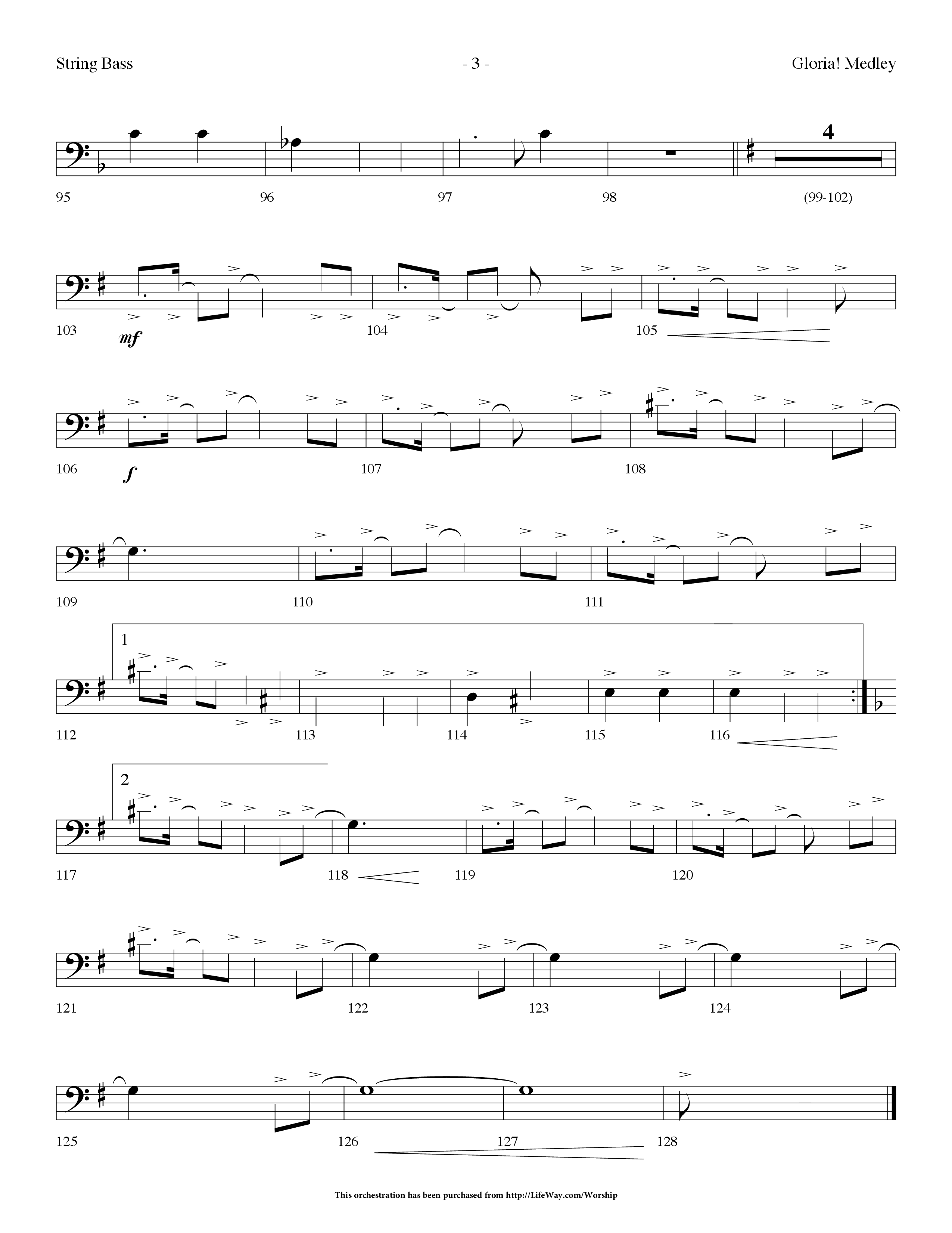 Gloria Medley (with The First Noel and Gloria) (Choral Anthem SATB) String Bass (Lifeway Choral / Arr. Dennis Allen)