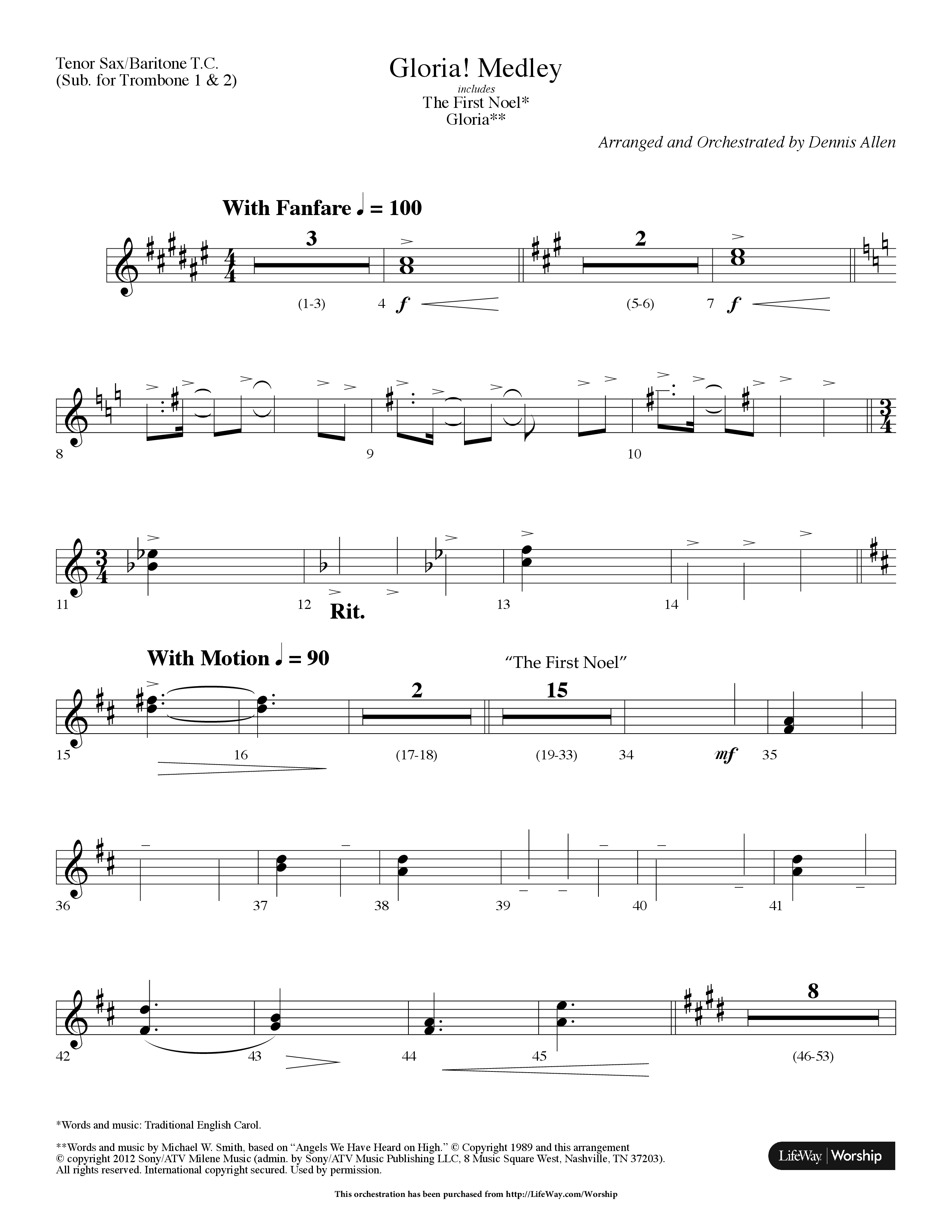 Gloria Medley (with The First Noel and Gloria) (Choral Anthem SATB) Tenor Sax/Baritone T.C. (Lifeway Choral / Arr. Dennis Allen)