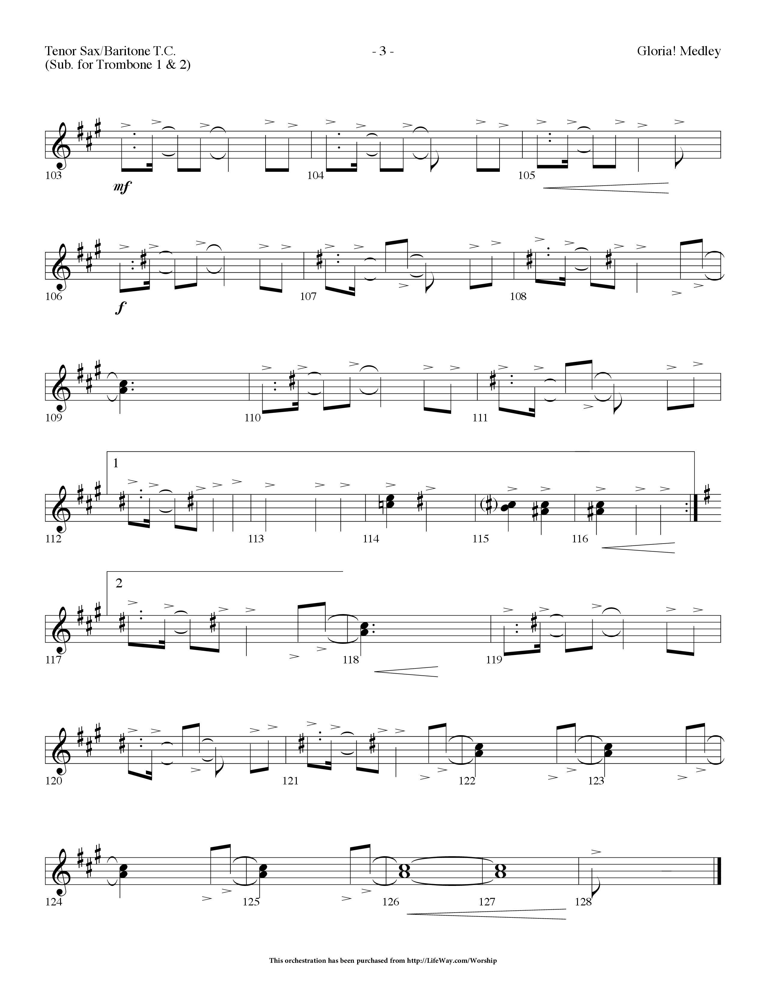 Gloria Medley (with The First Noel and Gloria) (Choral Anthem SATB) Tenor Sax/Baritone T.C. (Lifeway Choral / Arr. Dennis Allen)