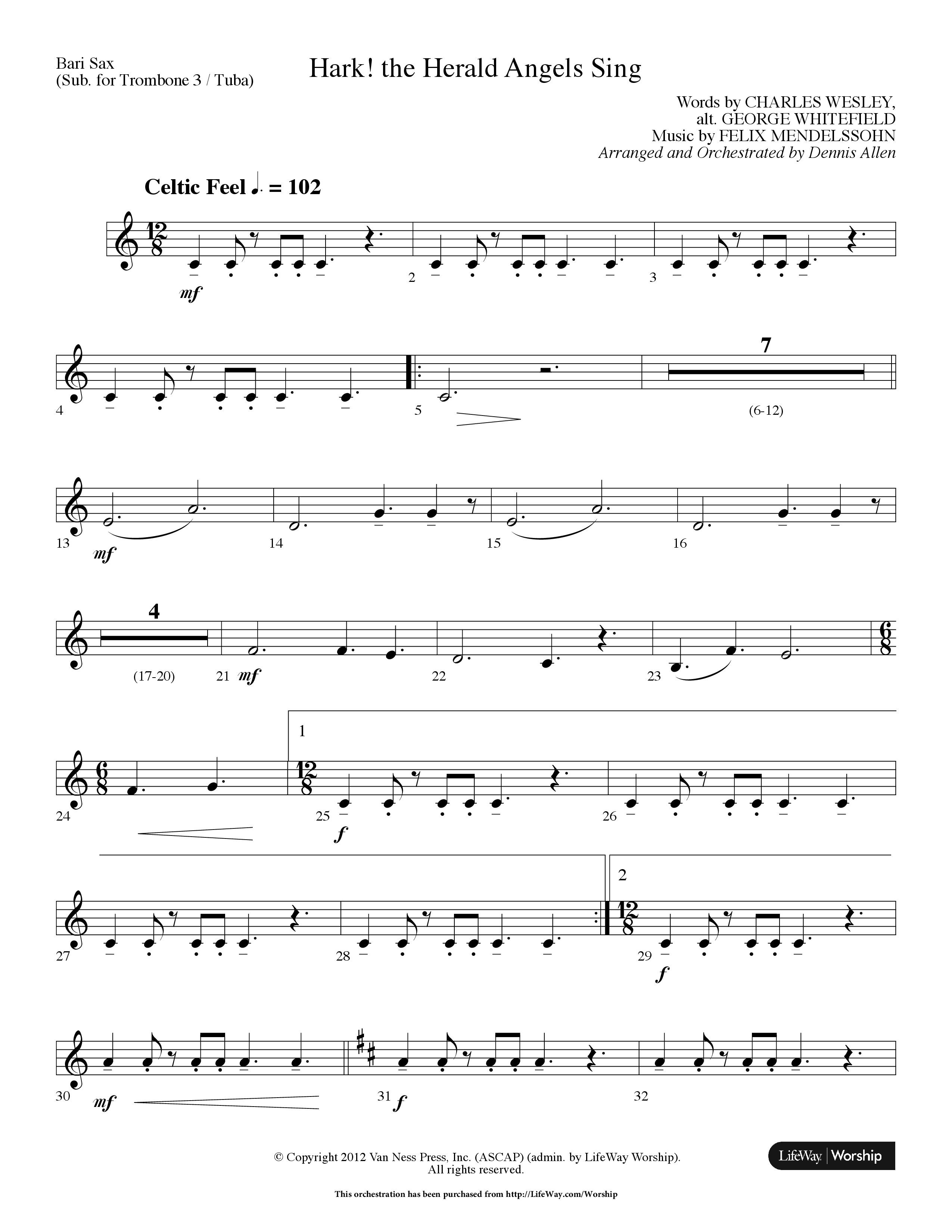 Hark The Herald Angels Sing (Choral Anthem SATB) Bari Sax (Lifeway Choral / Arr. Dennis Allen)