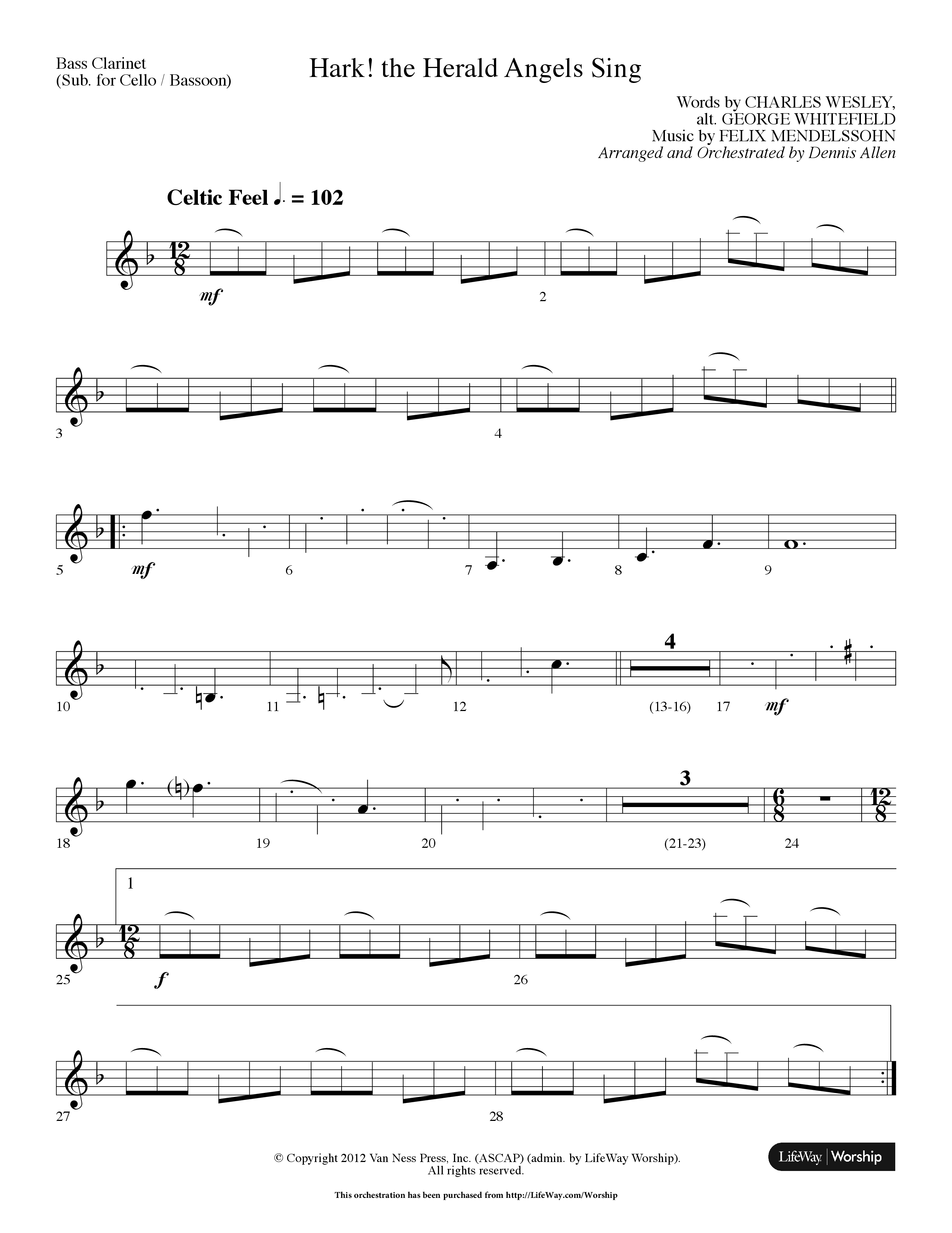 Hark The Herald Angels Sing (Choral Anthem SATB) Bass Clarinet (Lifeway Choral / Arr. Dennis Allen)
