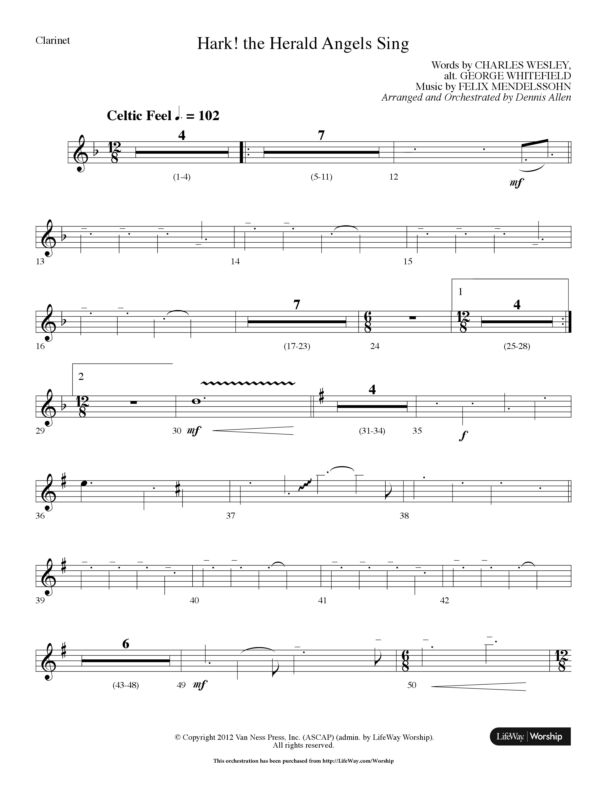 Hark The Herald Angels Sing (Choral Anthem SATB) Clarinet (Lifeway Choral / Arr. Dennis Allen)