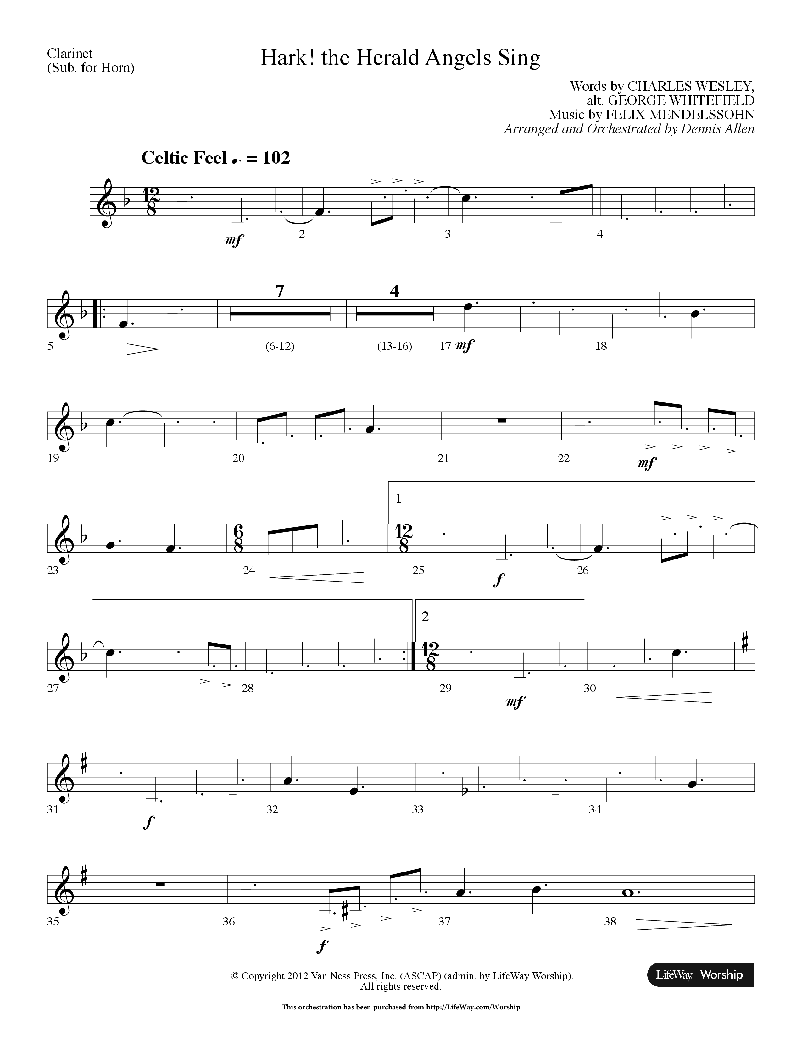 Hark The Herald Angels Sing (Choral Anthem SATB) Clarinet (Lifeway Choral / Arr. Dennis Allen)