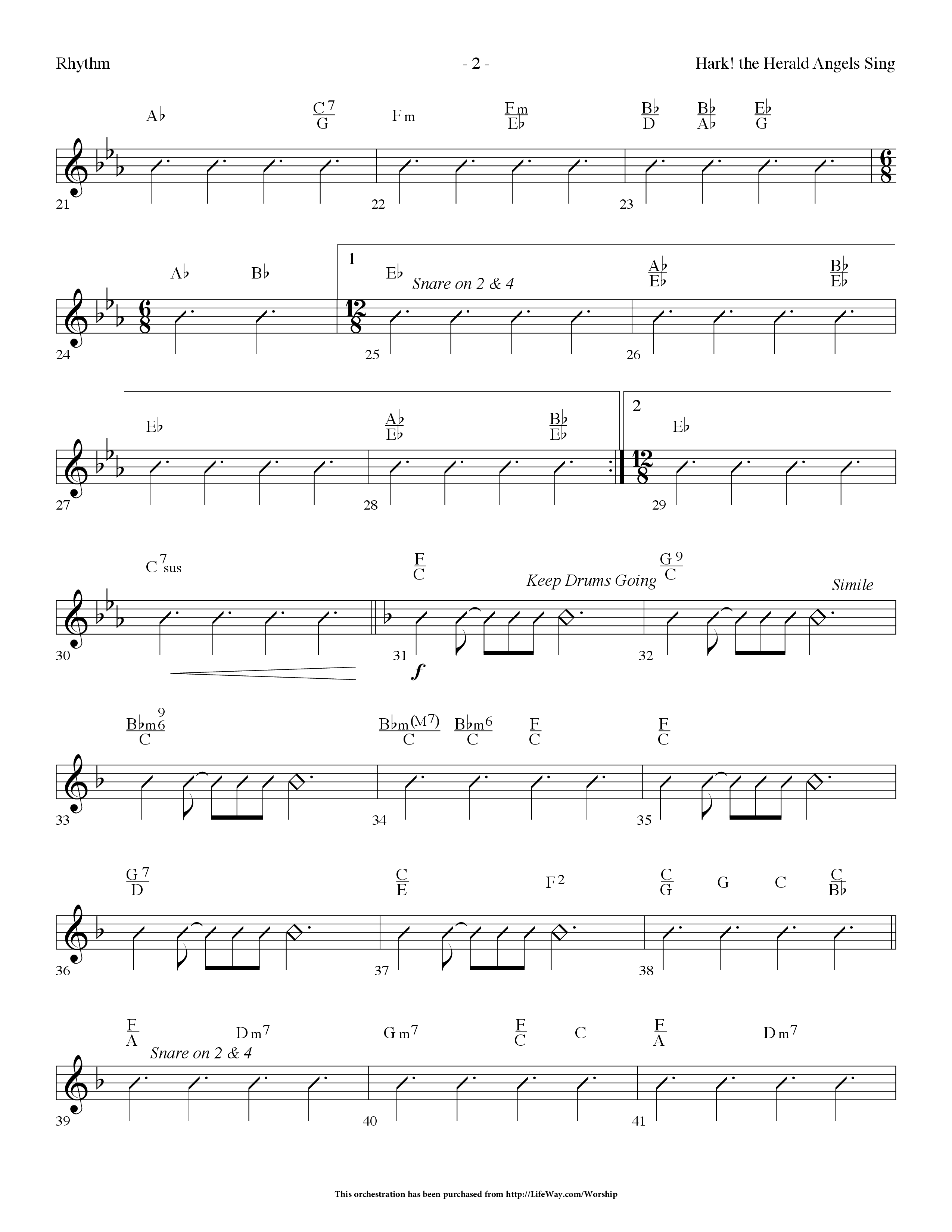 Hark The Herald Angels Sing (Choral Anthem SATB) Rhythm Chart (Lifeway Choral / Arr. Dennis Allen)