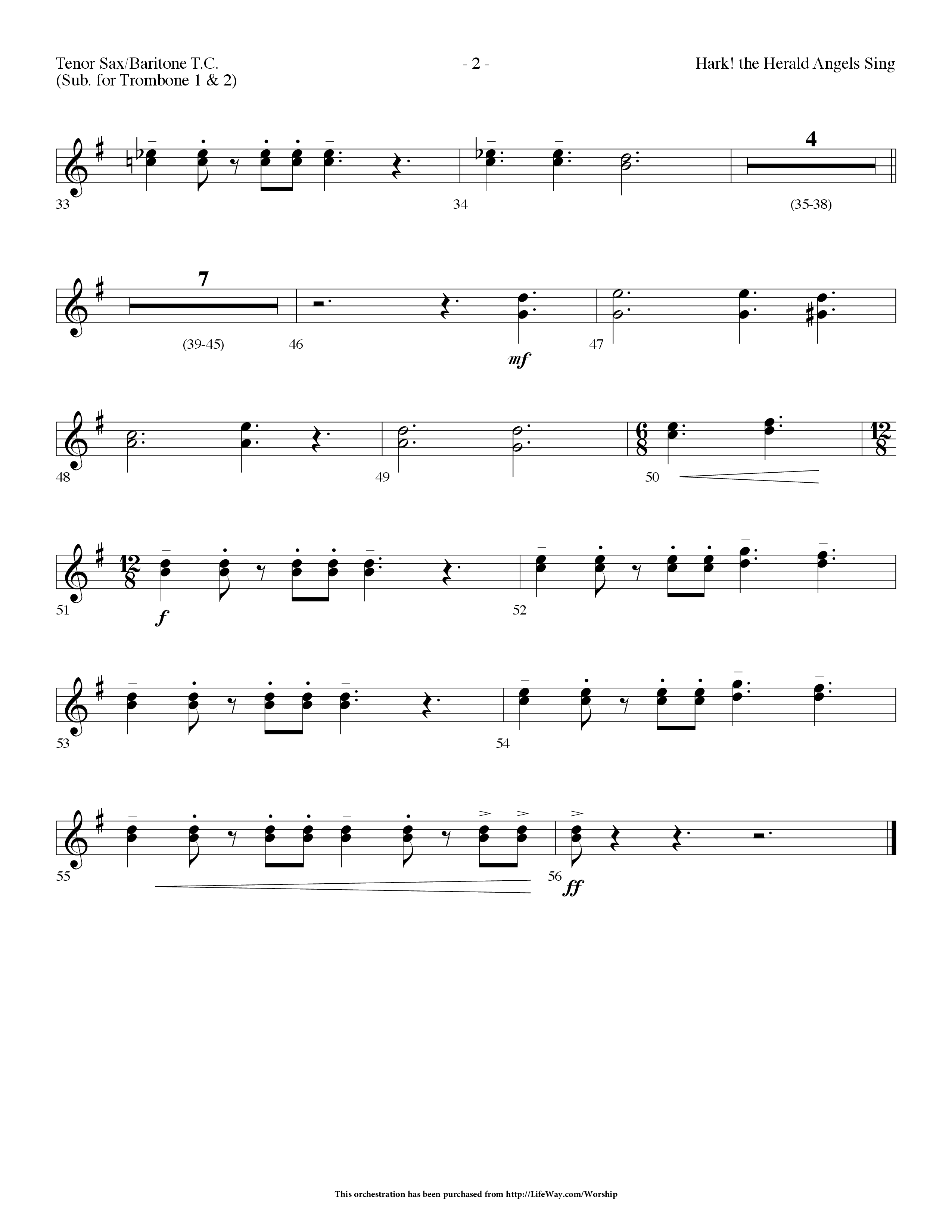 Hark The Herald Angels Sing (Choral Anthem SATB) Tenor Sax/Baritone T.C. (Lifeway Choral / Arr. Dennis Allen)