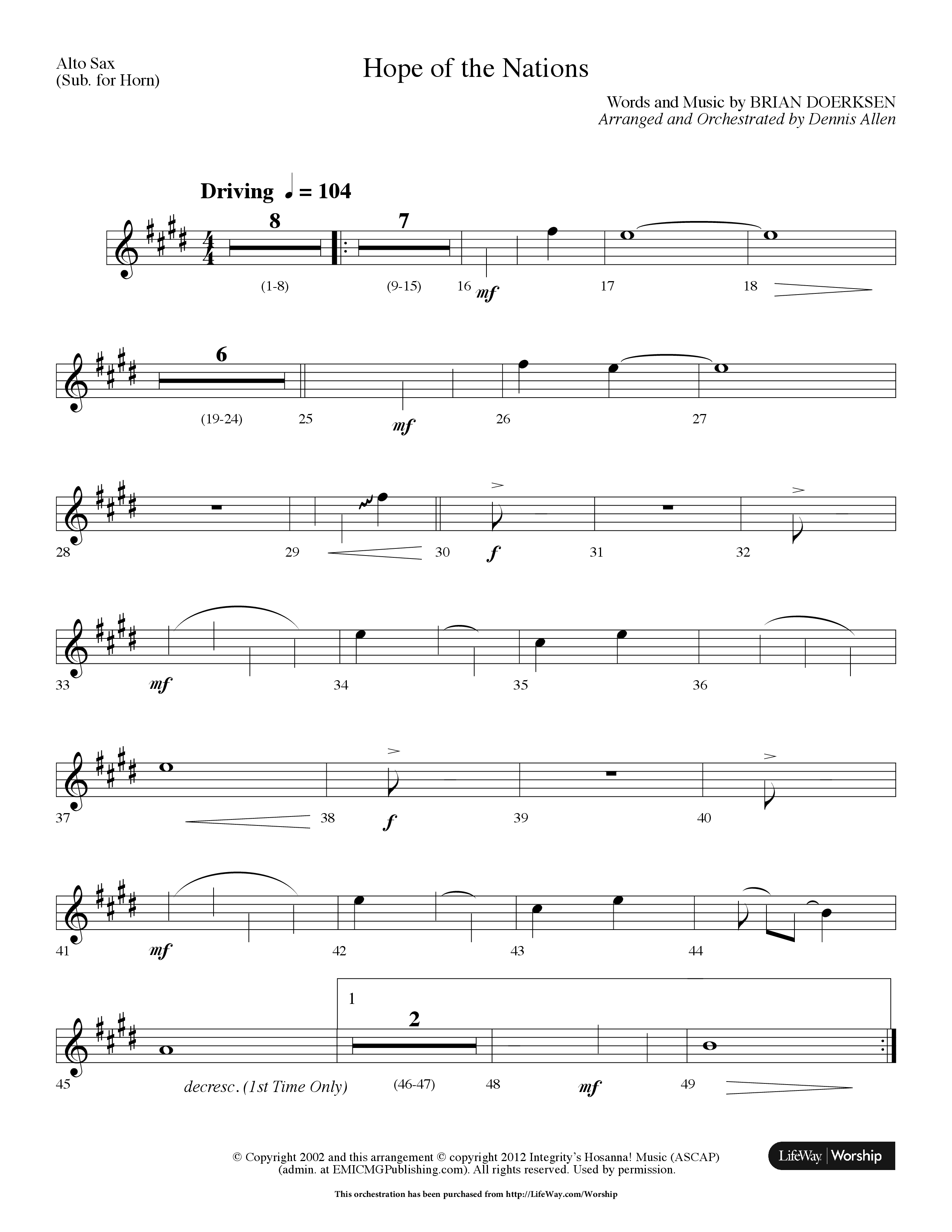 Hope Of The Nations (Choral Anthem SATB) Alto Sax (Lifeway Choral / Arr. Dennis Allen)