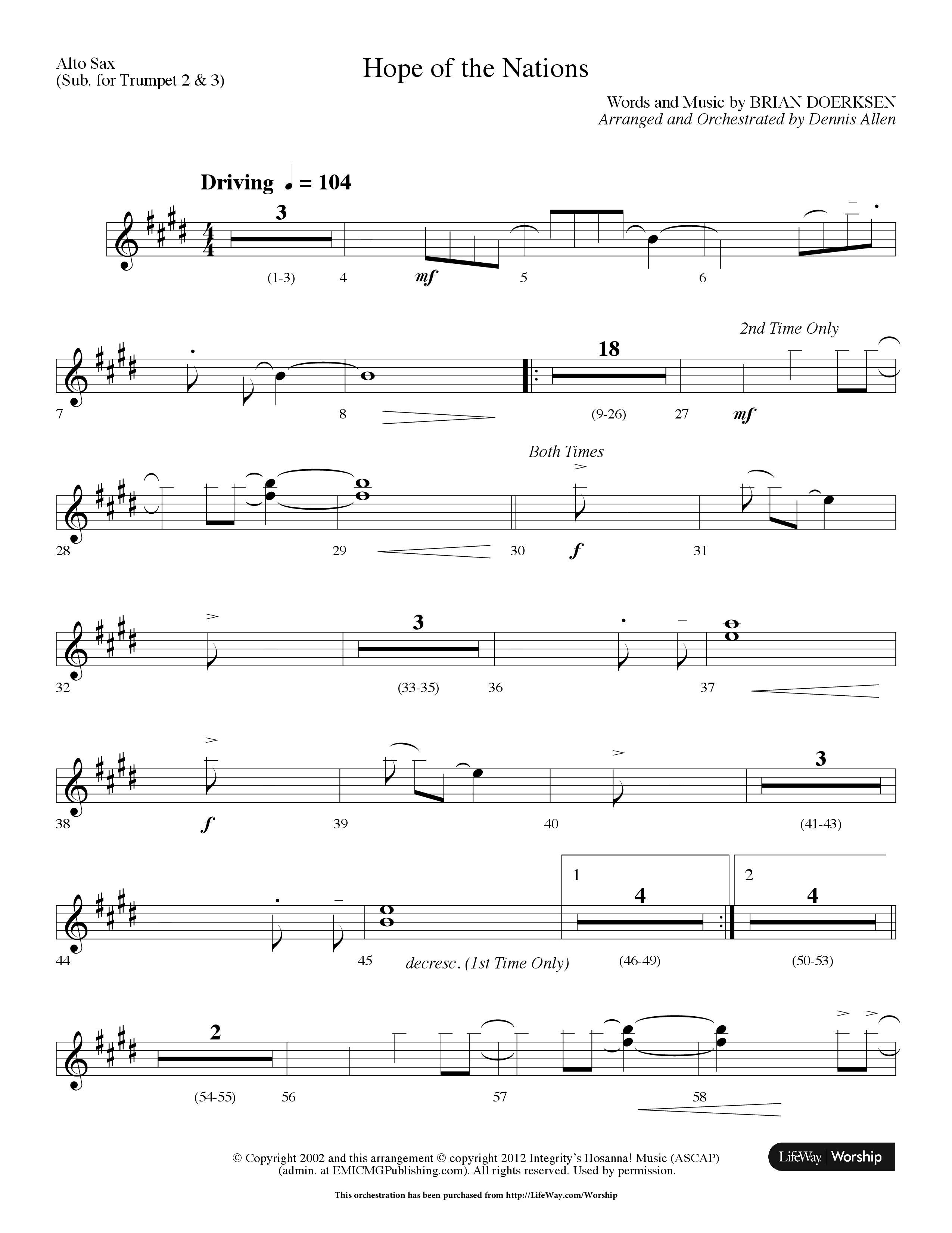Hope Of The Nations (Choral Anthem SATB) Alto Sax (Lifeway Choral / Arr. Dennis Allen)