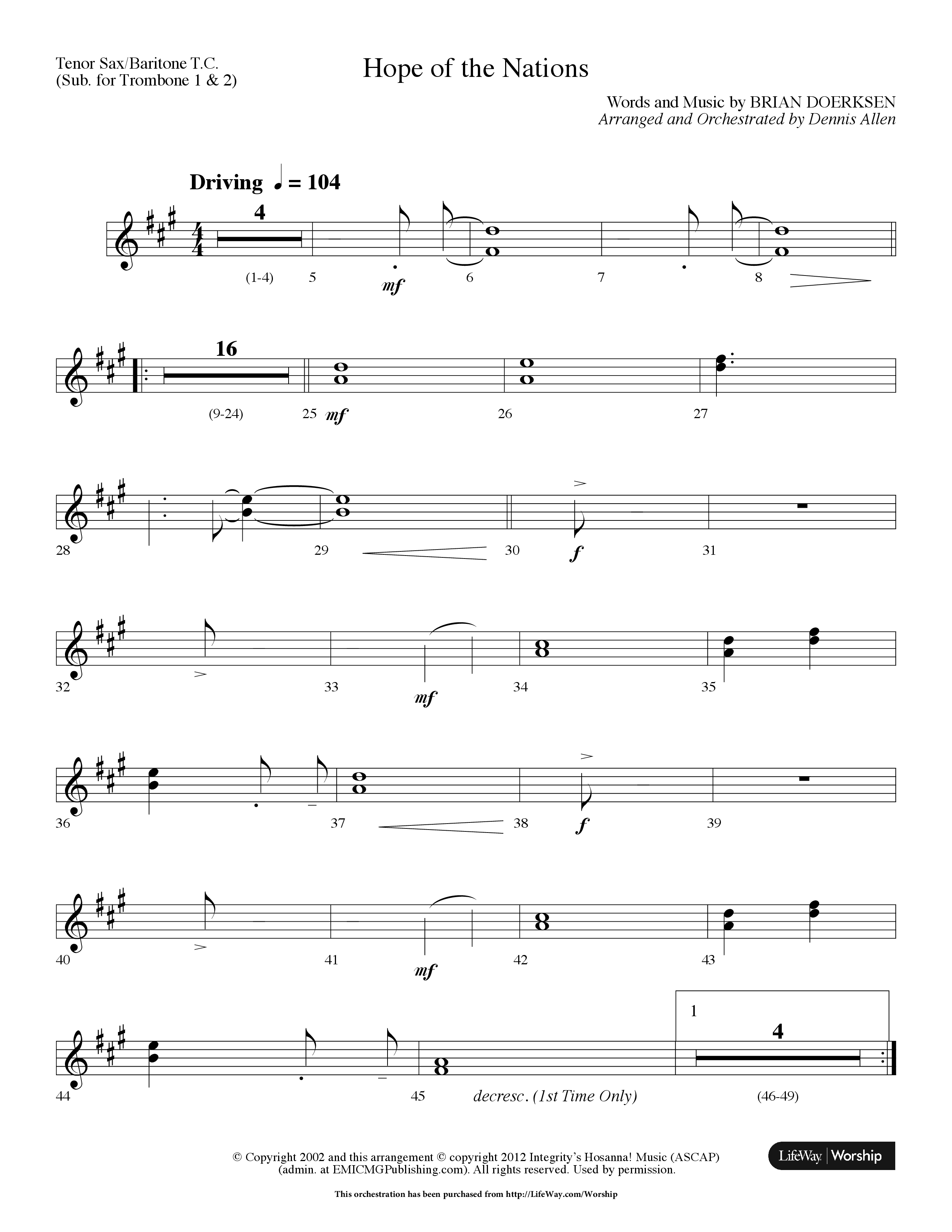 Hope Of The Nations (Choral Anthem SATB) Tenor Sax/Baritone T.C. (Lifeway Choral / Arr. Dennis Allen)