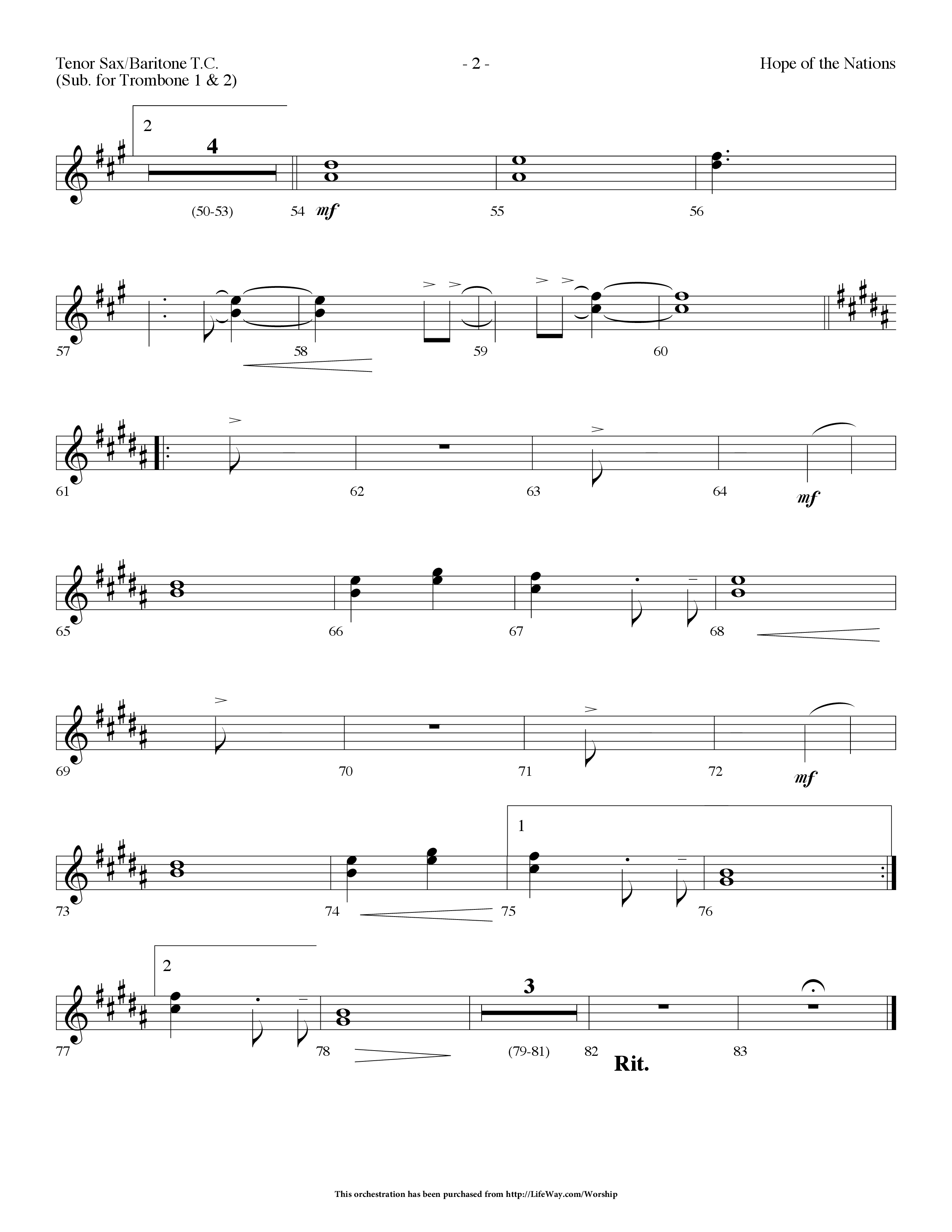 Hope Of The Nations (Choral Anthem SATB) Tenor Sax/Baritone T.C. (Lifeway Choral / Arr. Dennis Allen)
