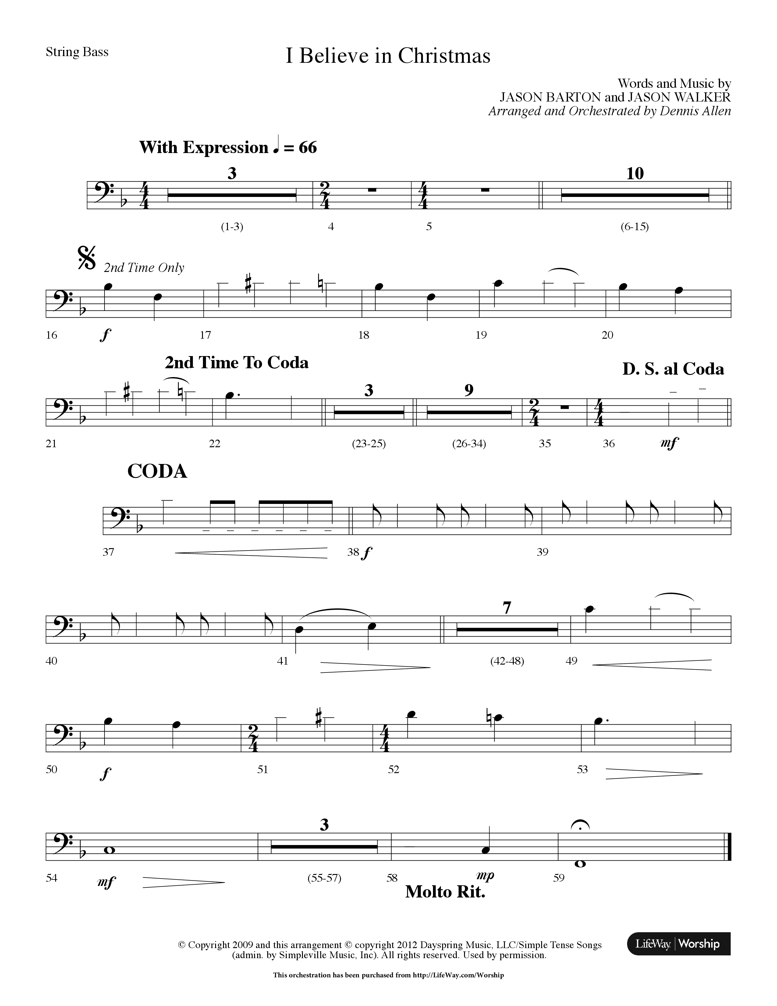 I Believe In Christmas (Choral Anthem SATB) String Bass (Lifeway Choral / Arr. Dennis Allen)