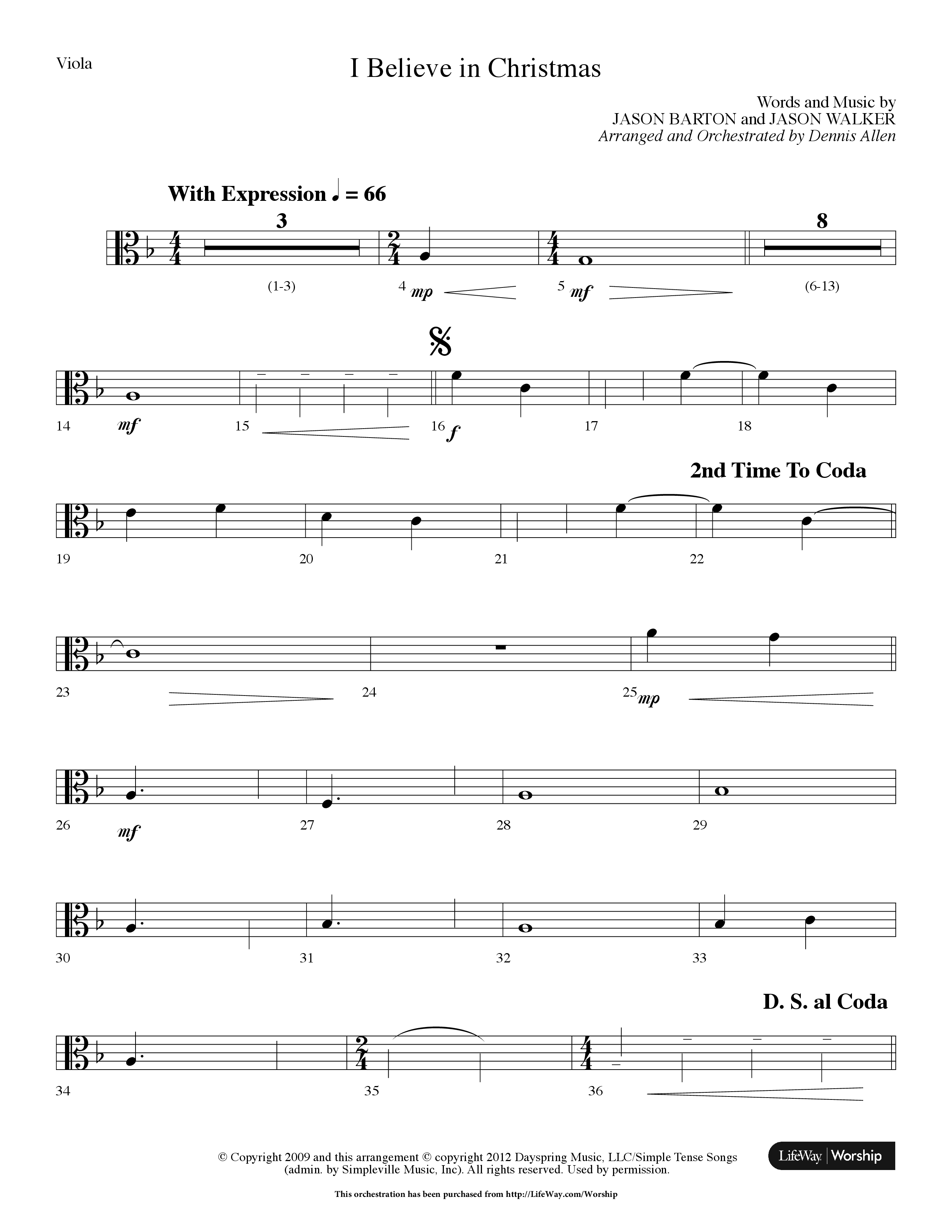 I Believe In Christmas (Choral Anthem SATB) Viola (Lifeway Choral / Arr. Dennis Allen)