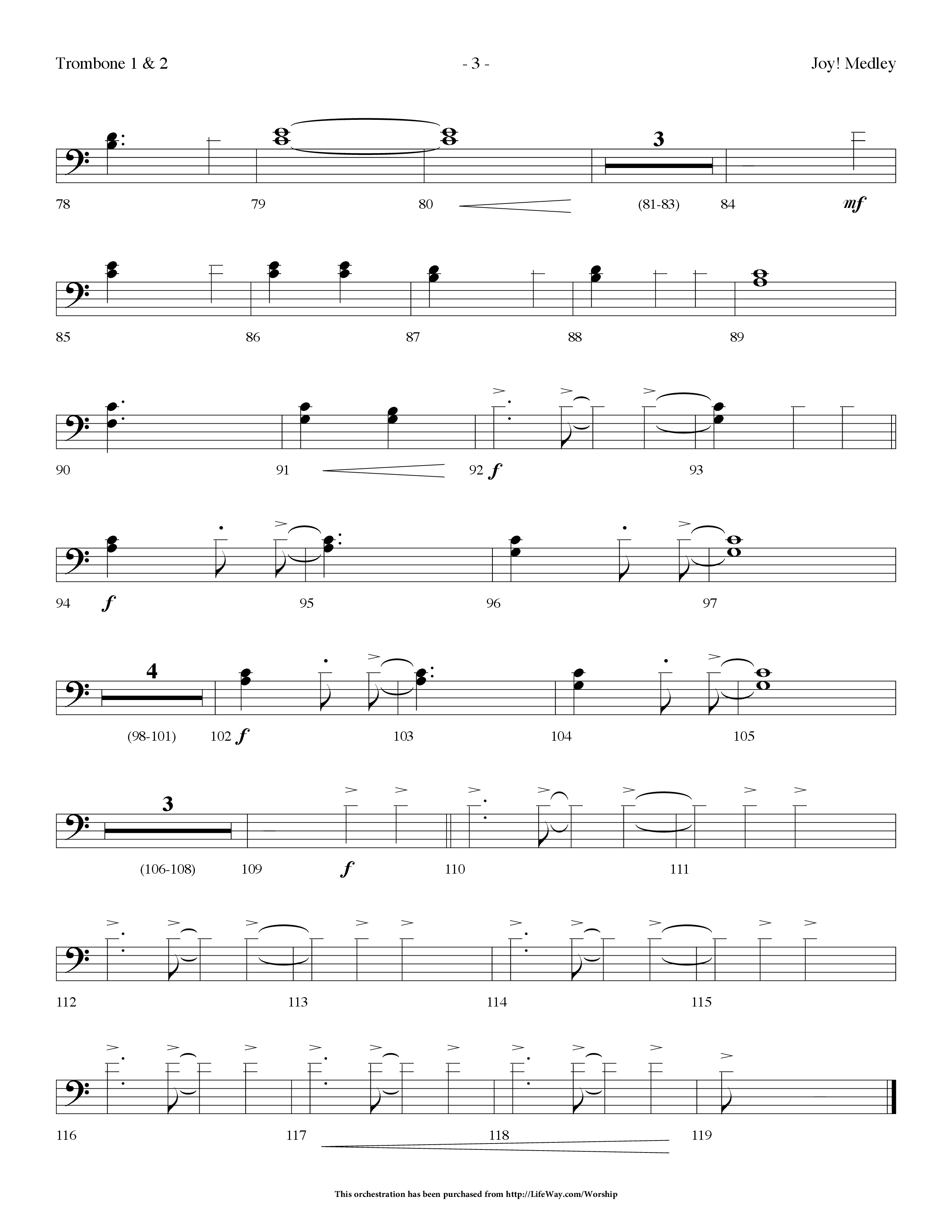 Joy Medley (with Joy To The World (Unspeakable Joy), O Come All Ye Faithful) (Choral Anthem SATB) Trombone 1/2 (Lifeway Choral / Arr. Dennis Allen)