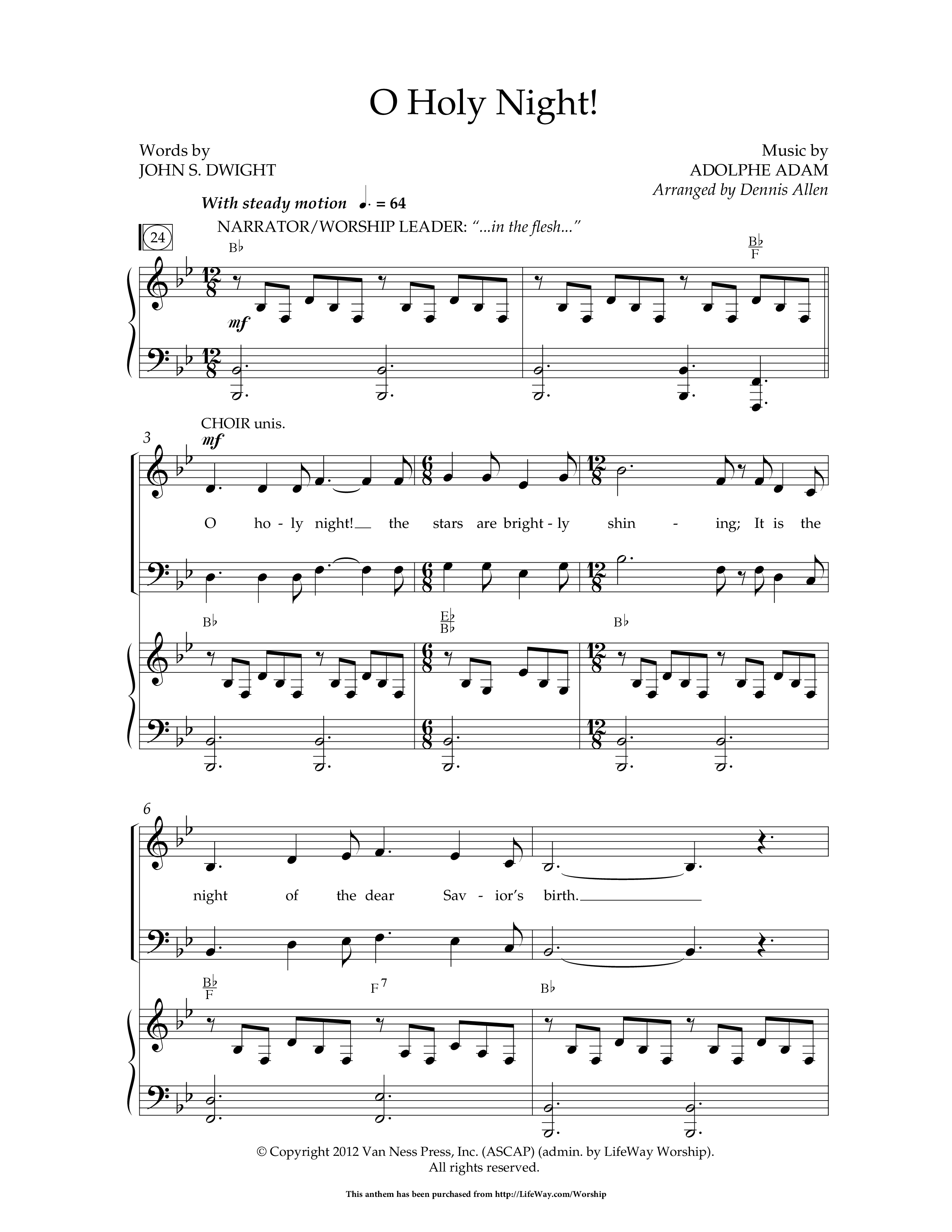 O Holy Night (Choral Anthem SATB) Anthem (SATB/Piano) (Lifeway Choral / Arr. Dennis Allen)