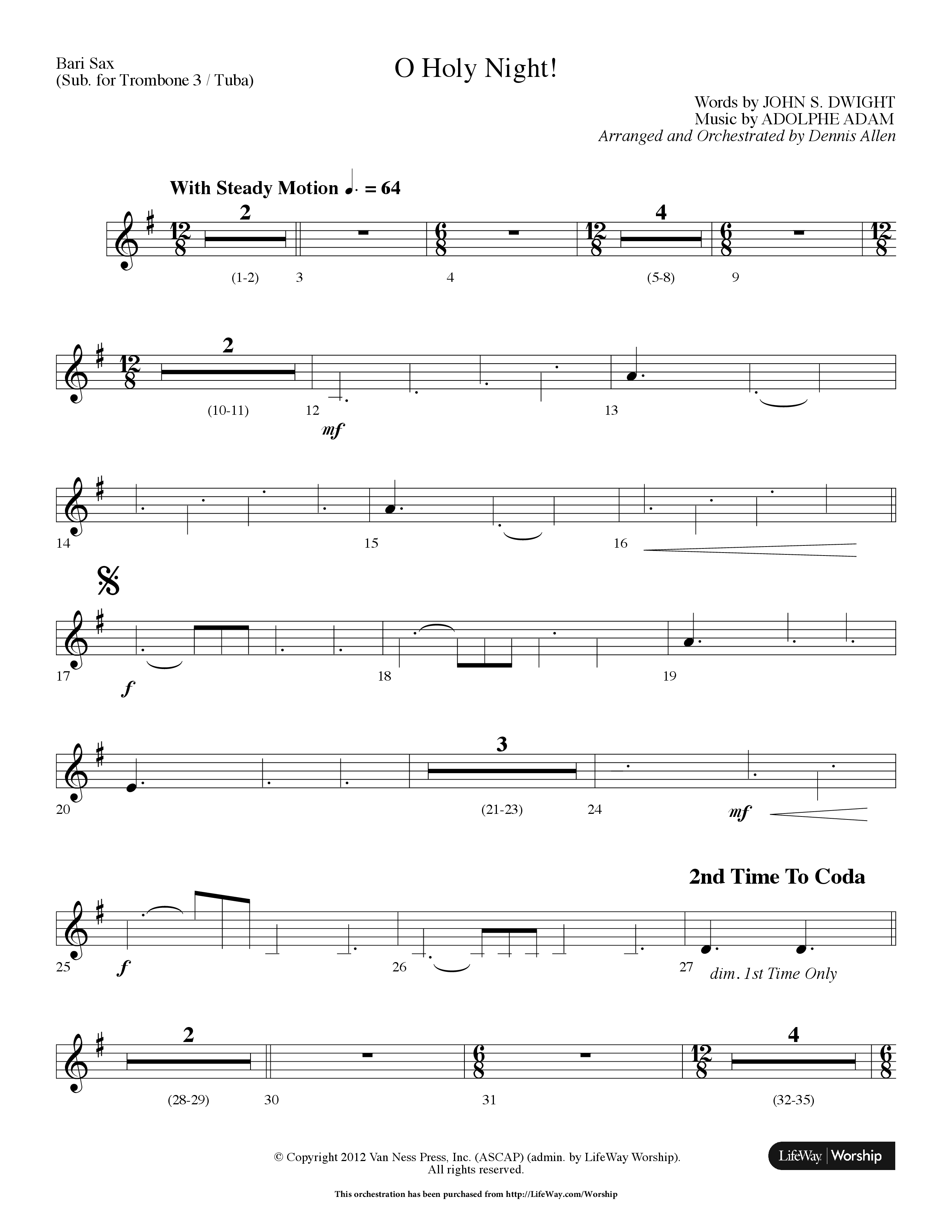 O Holy Night (Choral Anthem SATB) Bari Sax (Lifeway Choral / Arr. Dennis Allen)