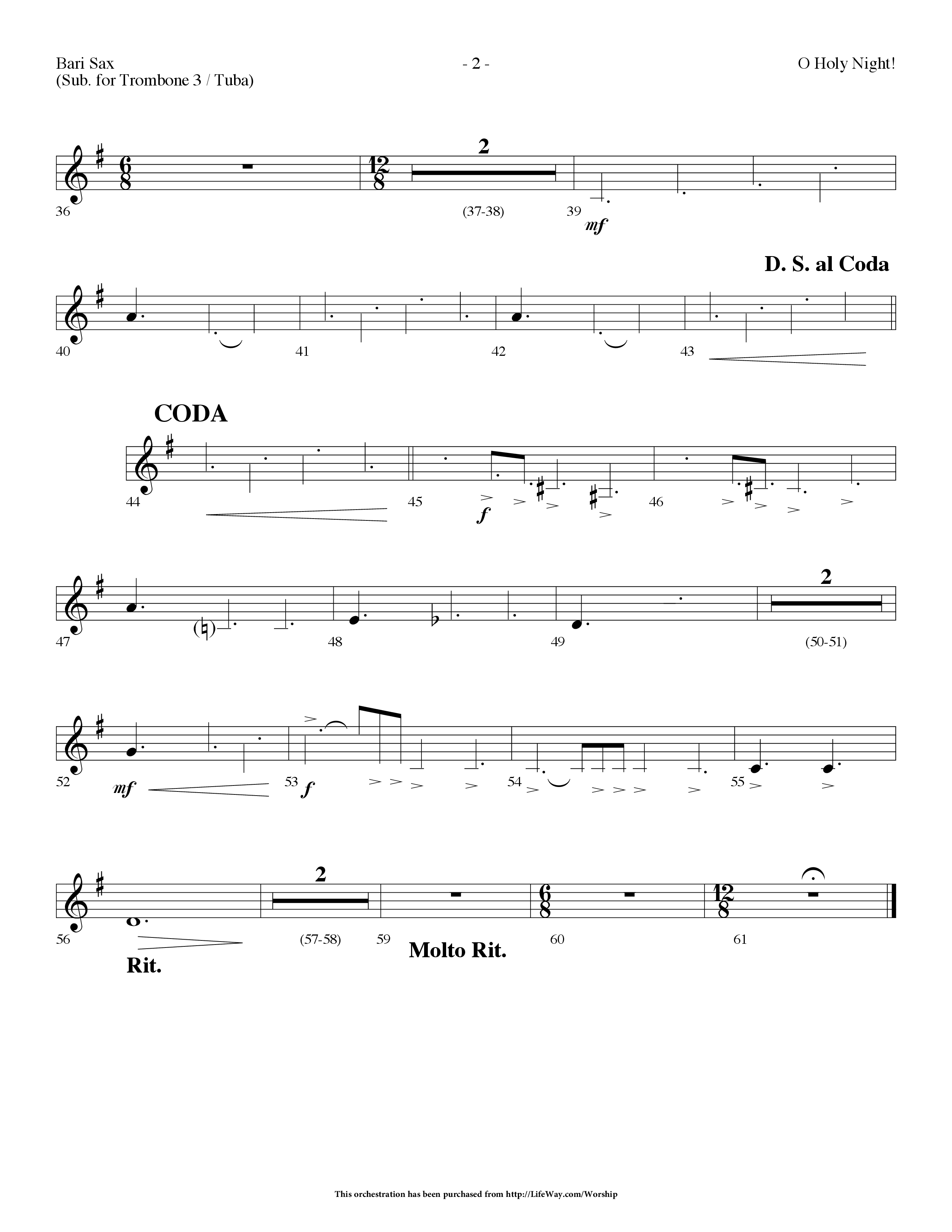 O Holy Night (Choral Anthem SATB) Bari Sax (Lifeway Choral / Arr. Dennis Allen)
