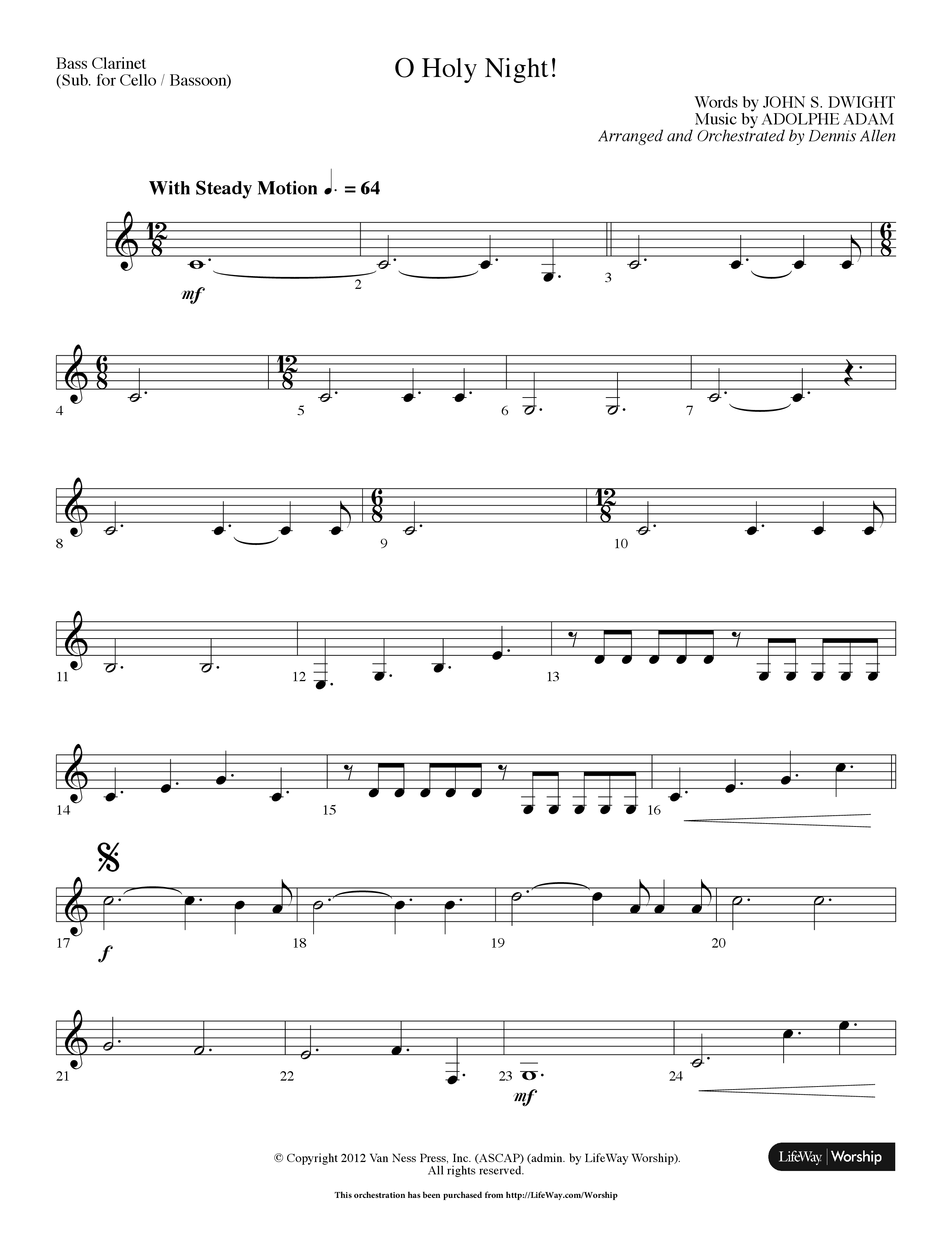 O Holy Night (Choral Anthem SATB) Bass Clarinet (Lifeway Choral / Arr. Dennis Allen)