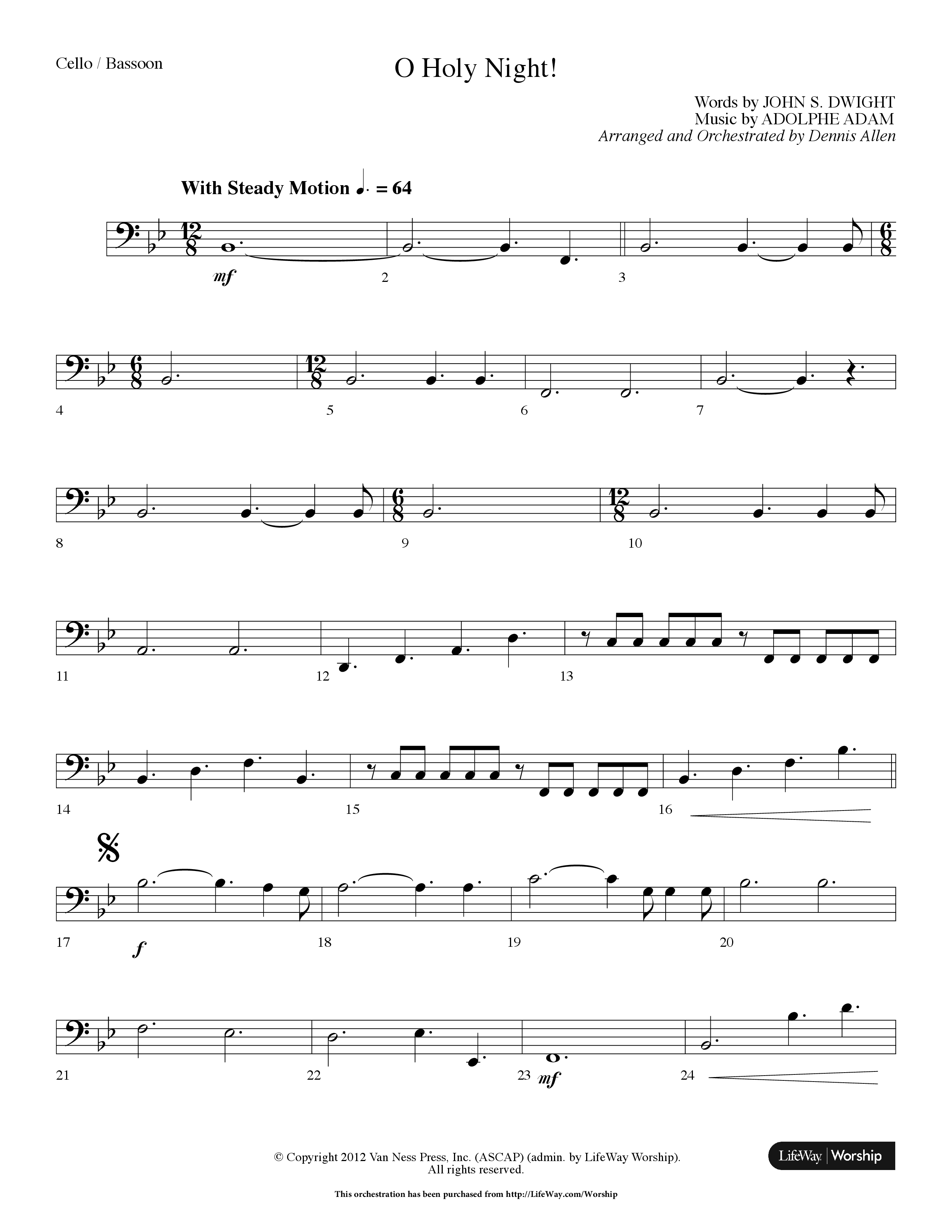 O Holy Night (Choral Anthem SATB) Cello (Lifeway Choral / Arr. Dennis Allen)