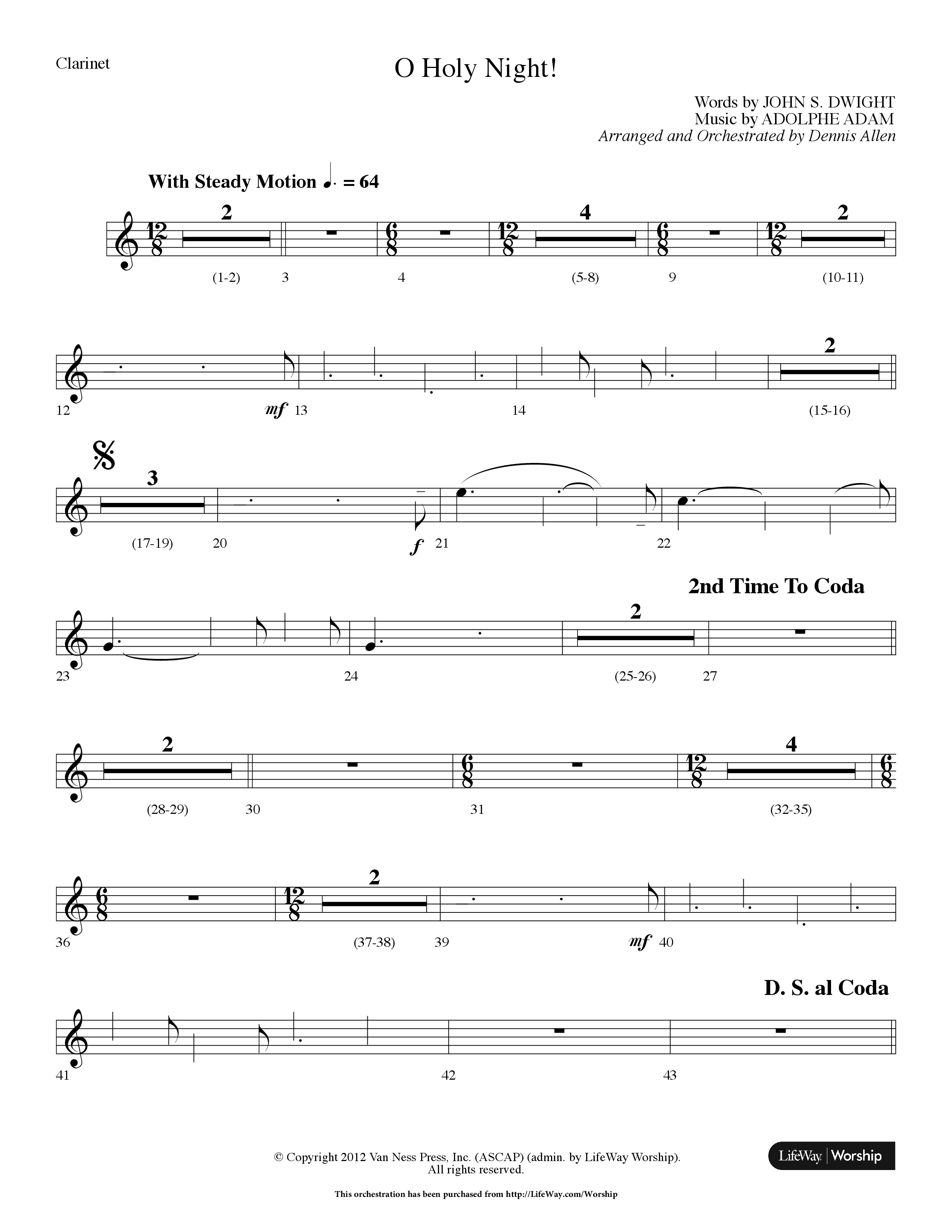 O Holy Night (Choral Anthem SATB) Clarinet (Lifeway Choral / Arr. Dennis Allen)