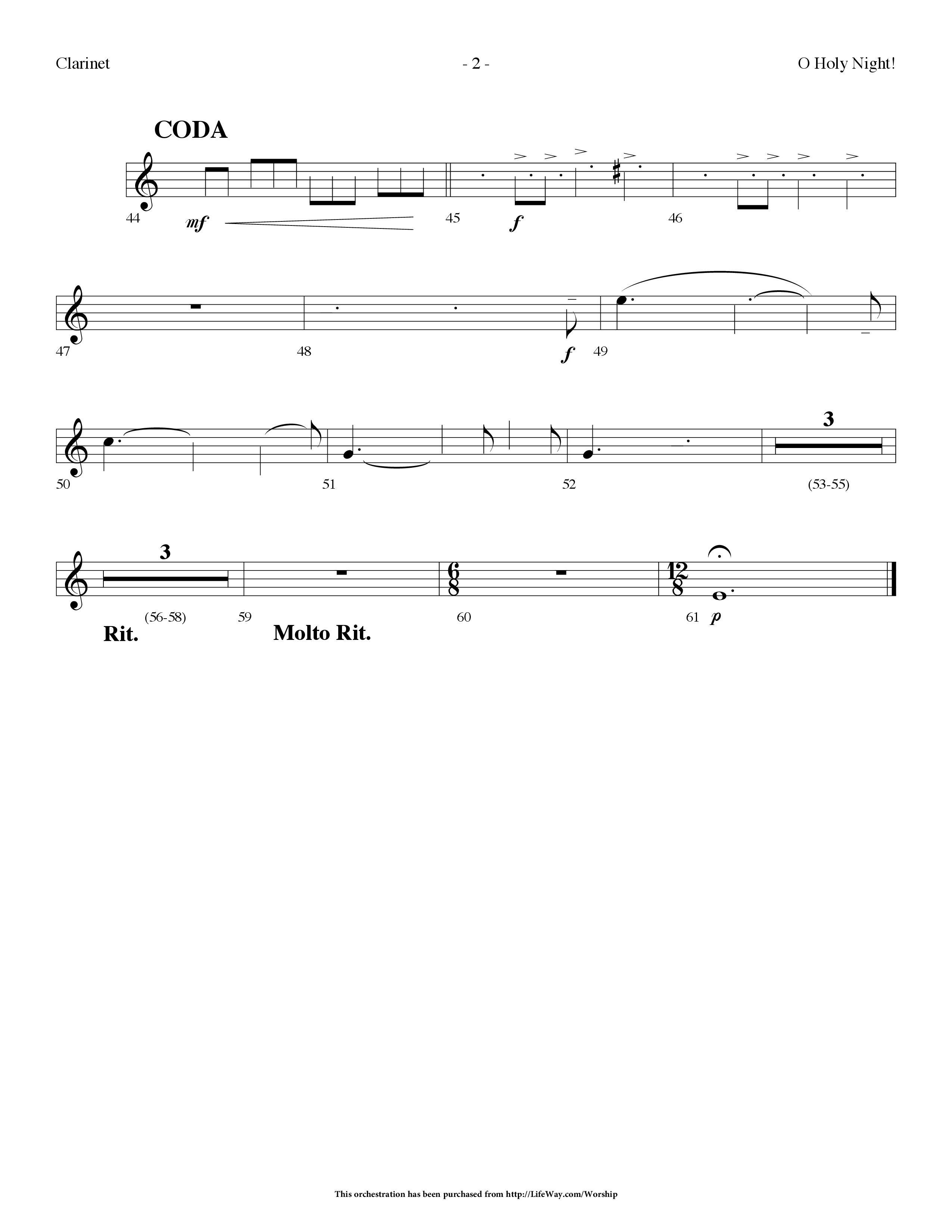 O Holy Night (Choral Anthem SATB) Clarinet (Lifeway Choral / Arr. Dennis Allen)