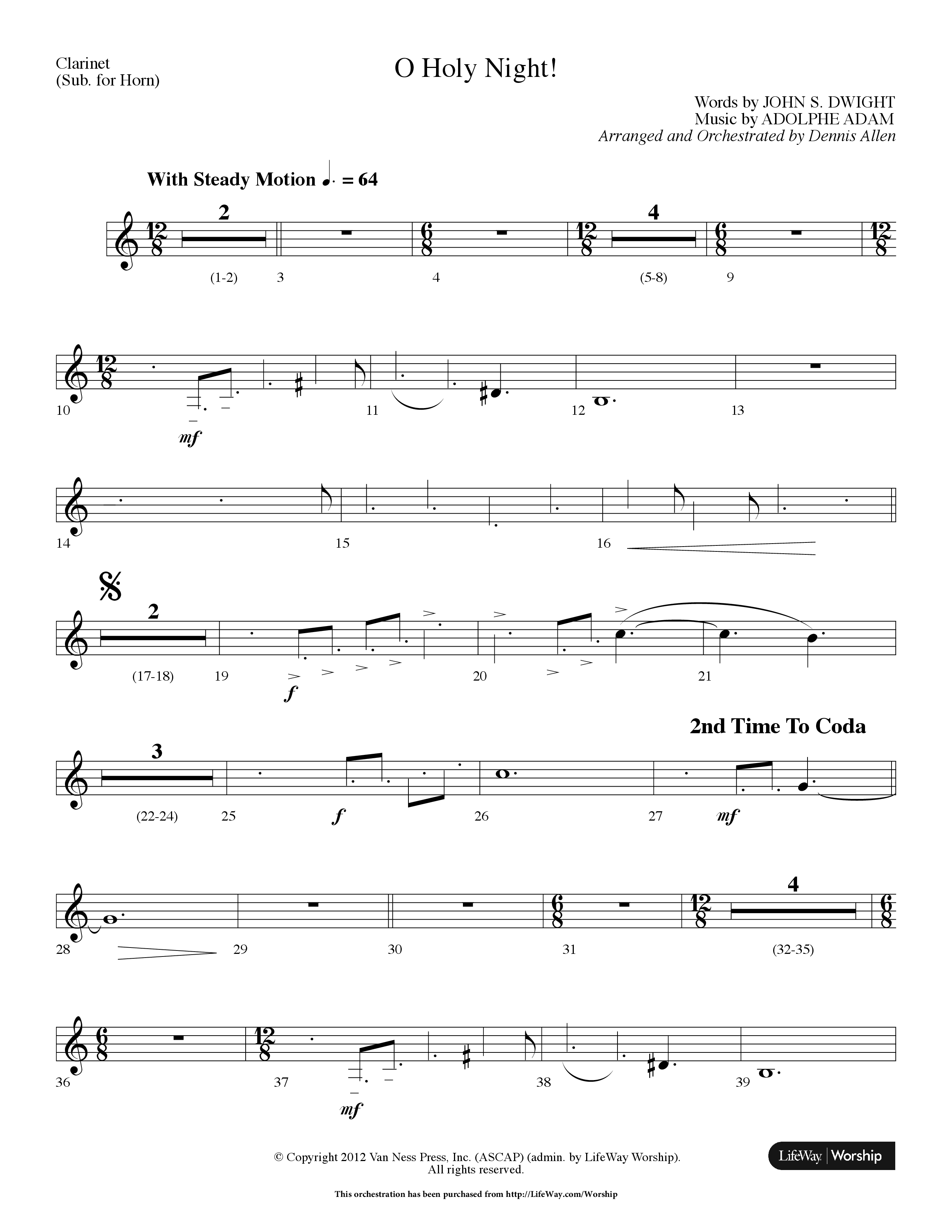 O Holy Night (Choral Anthem SATB) Clarinet (Lifeway Choral / Arr. Dennis Allen)