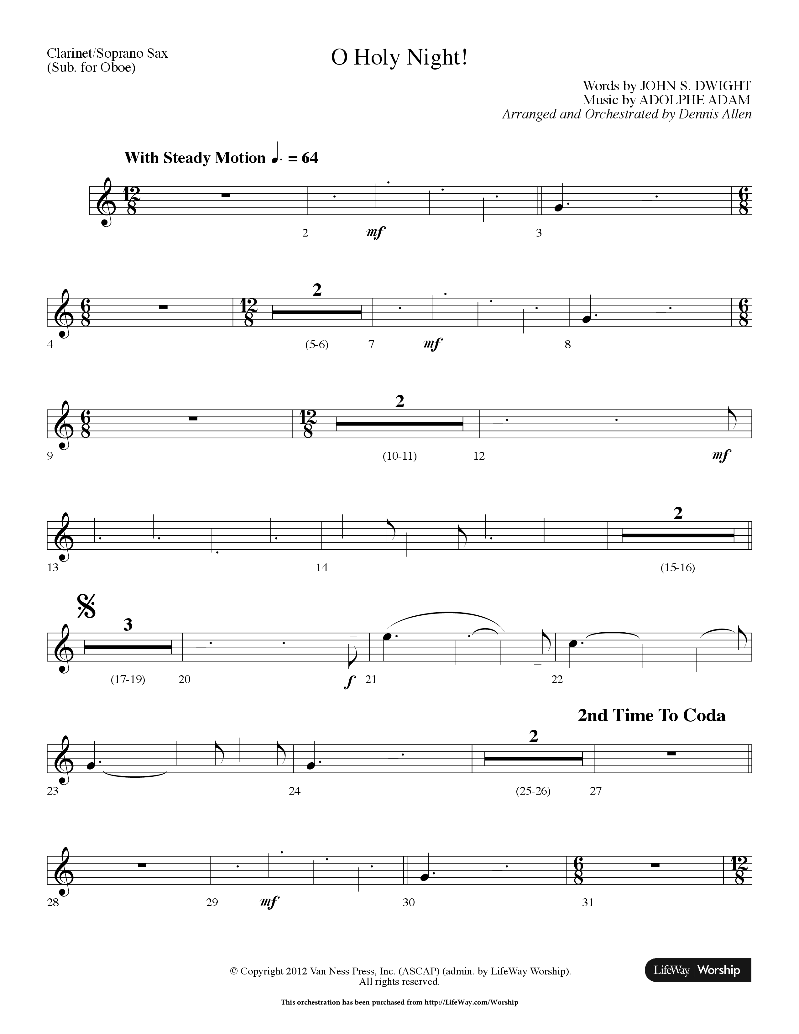 O Holy Night (Choral Anthem SATB) Clarinet/Soprano Sax (Lifeway Choral / Arr. Dennis Allen)