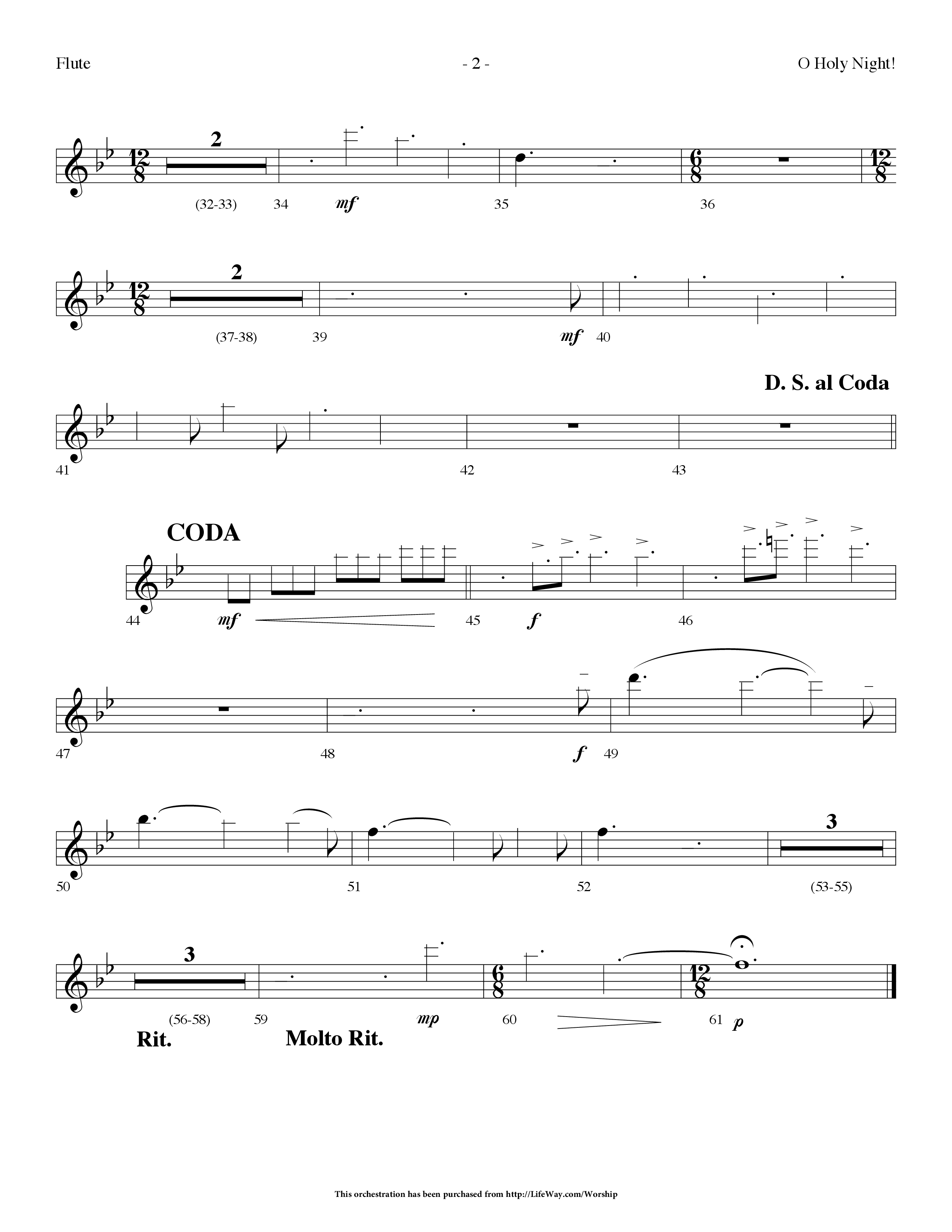O Holy Night (Choral Anthem SATB) Flute (Lifeway Choral / Arr. Dennis Allen)
