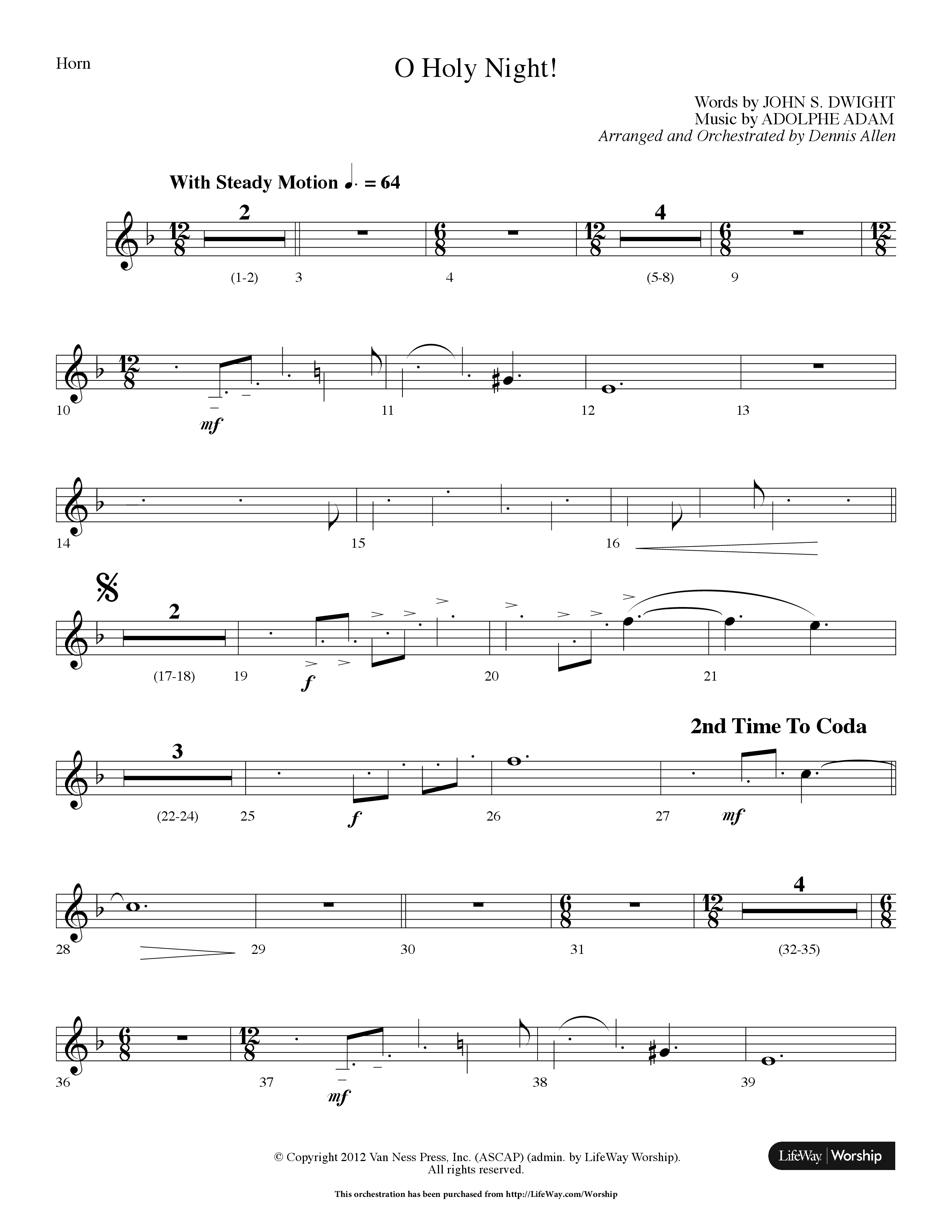 O Holy Night (Choral Anthem SATB) French Horn (Lifeway Choral / Arr. Dennis Allen)