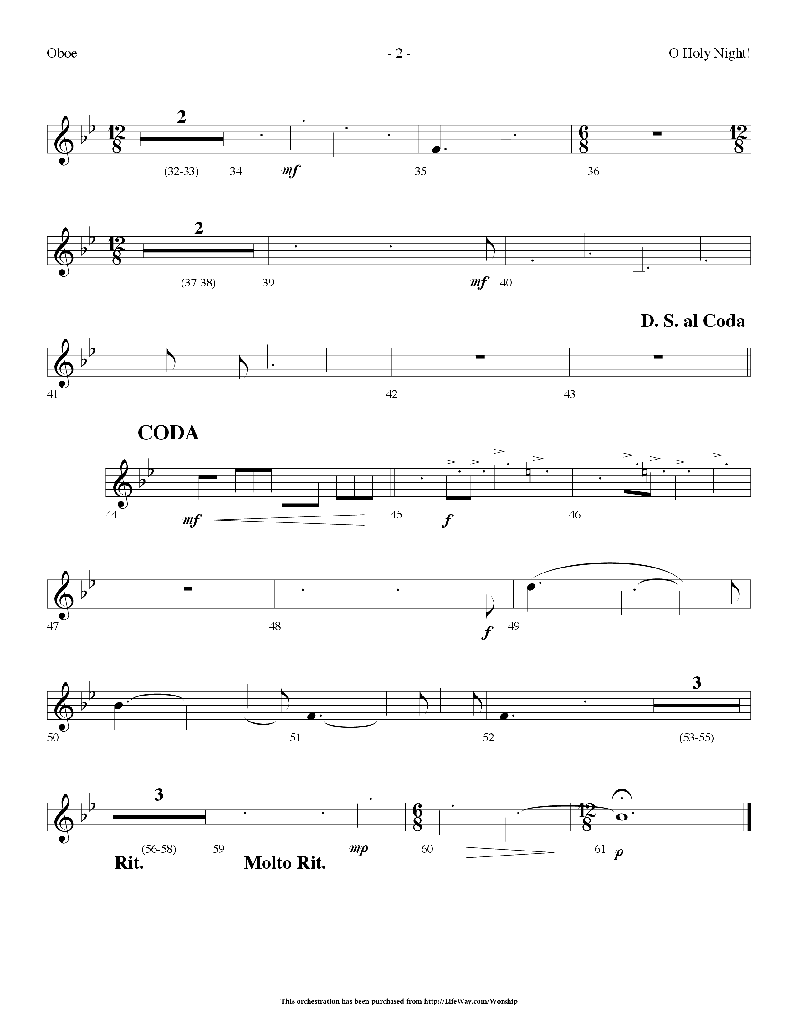 O Holy Night (Choral Anthem SATB) Oboe (Lifeway Choral / Arr. Dennis Allen)