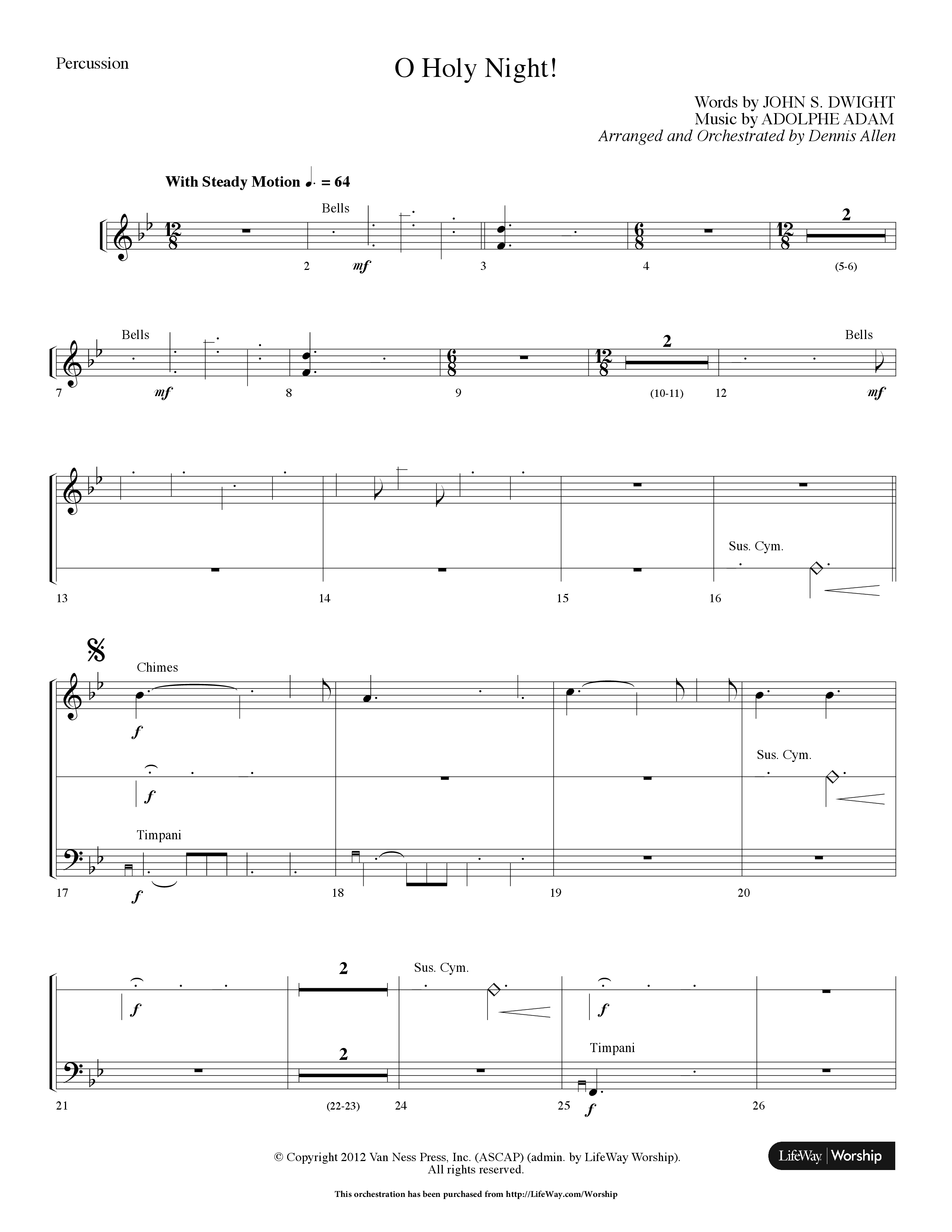 O Holy Night (Choral Anthem SATB) Percussion (Lifeway Choral / Arr. Dennis Allen)