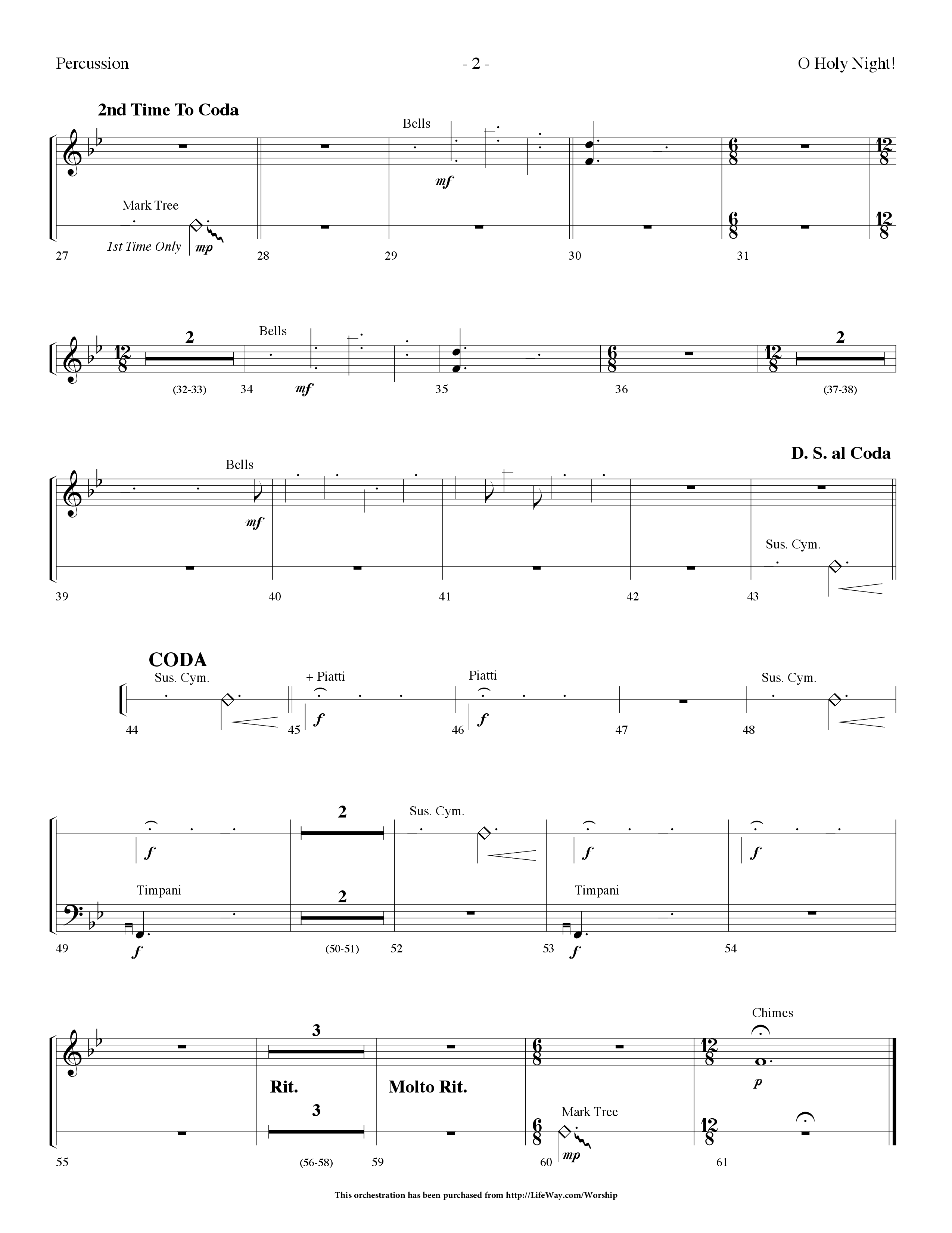 O Holy Night (Choral Anthem SATB) Percussion (Lifeway Choral / Arr. Dennis Allen)