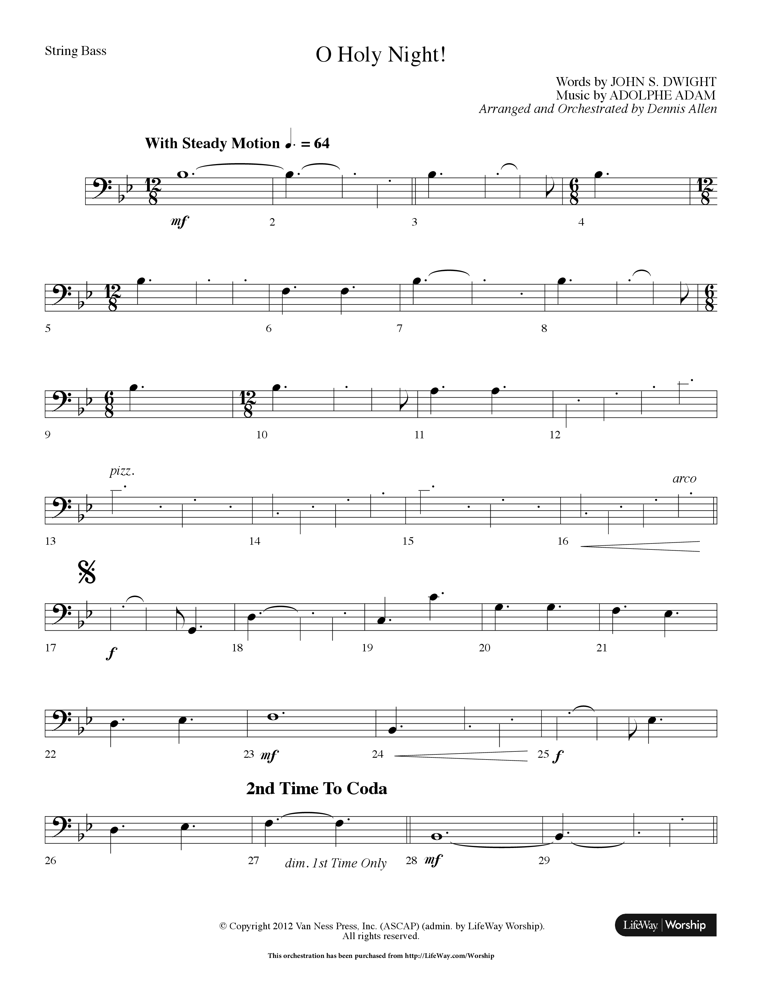 O Holy Night (Choral Anthem SATB) String Bass (Lifeway Choral / Arr. Dennis Allen)