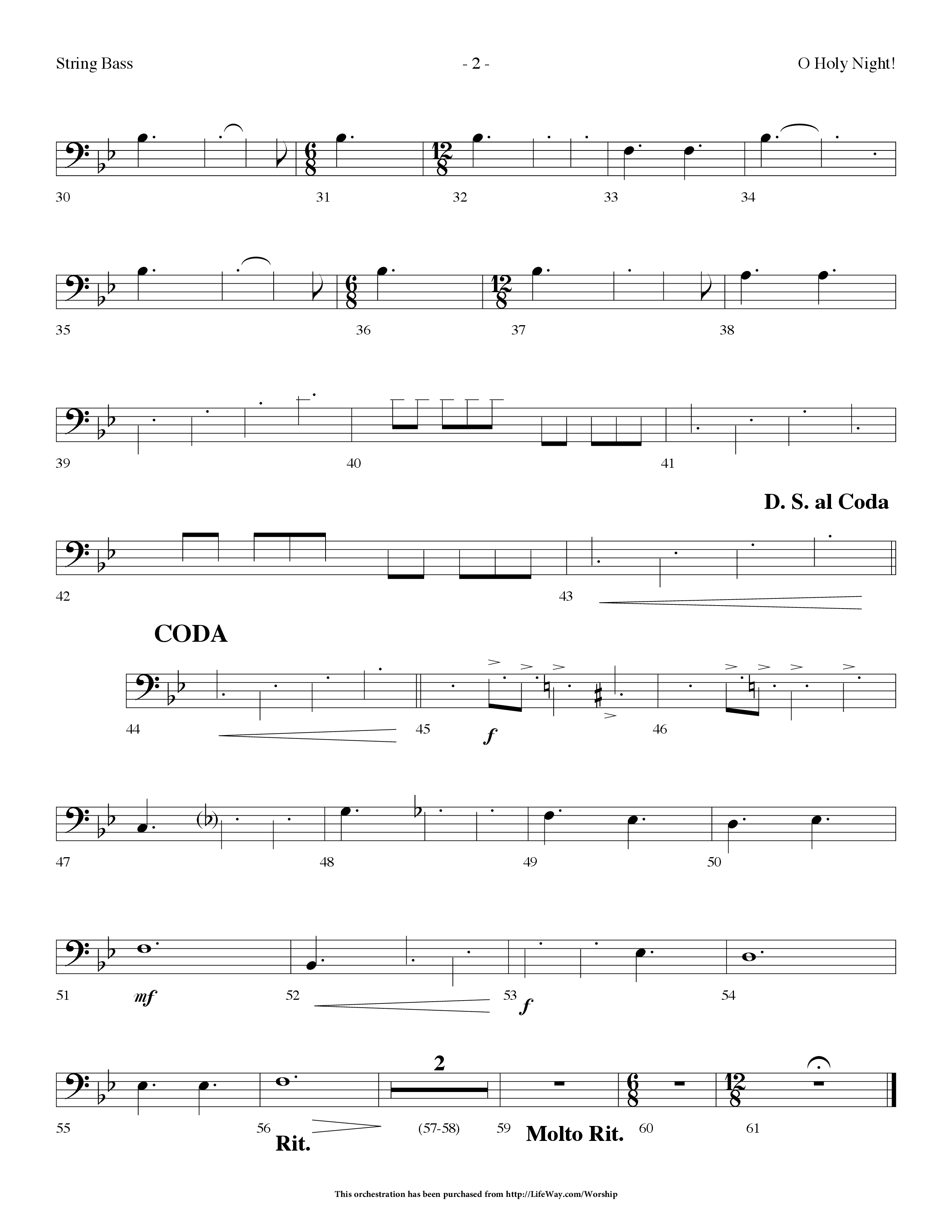 O Holy Night (Choral Anthem SATB) String Bass (Lifeway Choral / Arr. Dennis Allen)