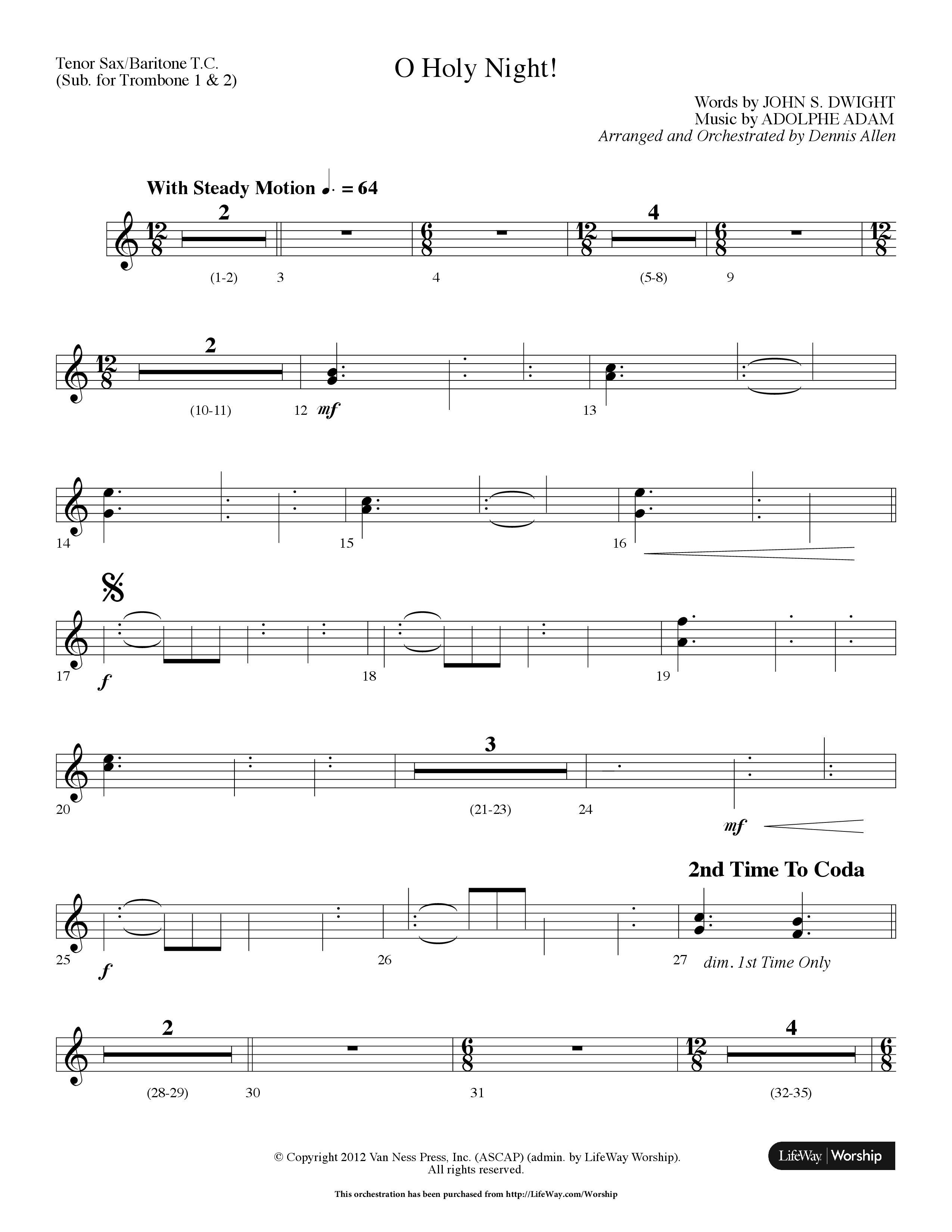 O Holy Night (Choral Anthem SATB) Tenor Sax/Baritone T.C. (Lifeway Choral / Arr. Dennis Allen)