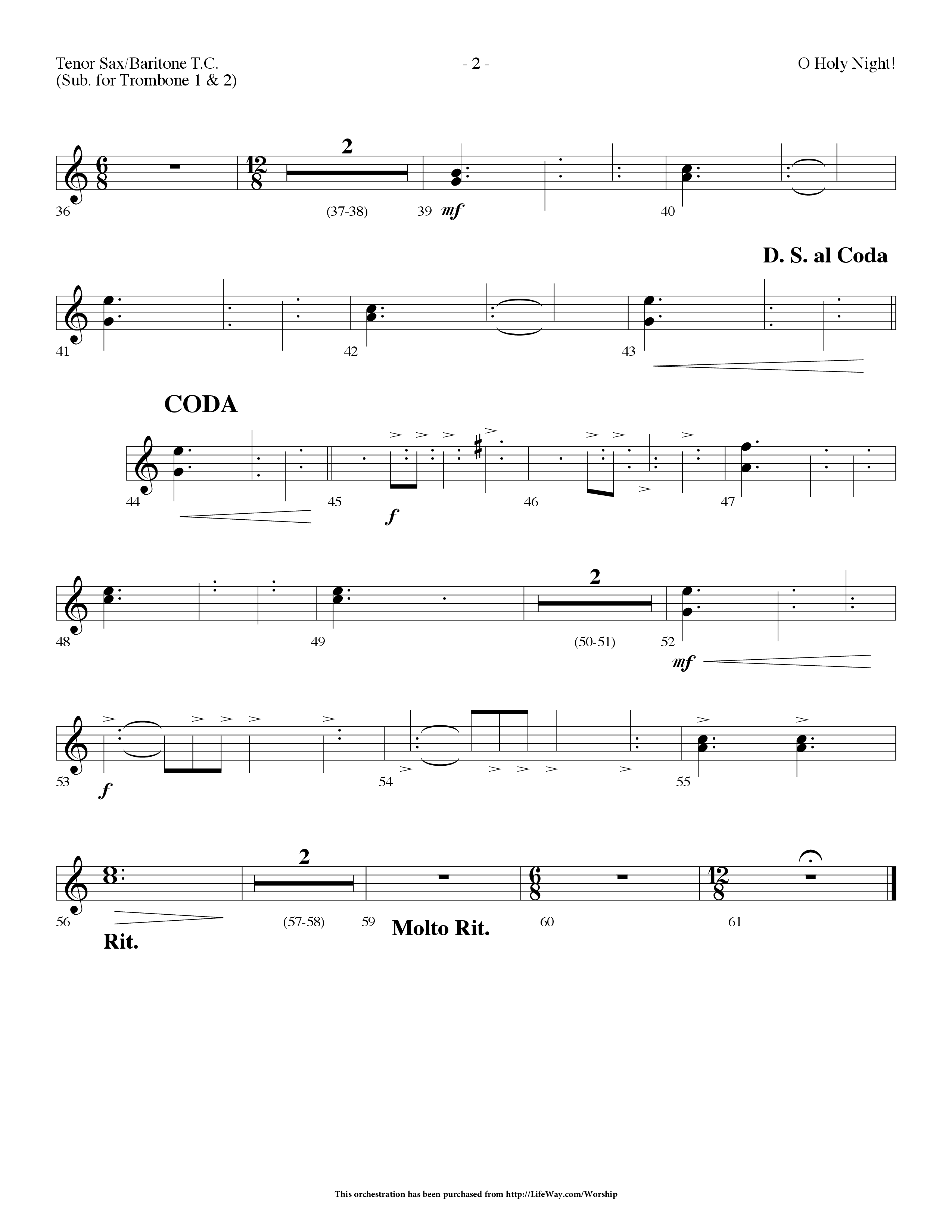 O Holy Night (Choral Anthem SATB) Tenor Sax/Baritone T.C. (Lifeway Choral / Arr. Dennis Allen)