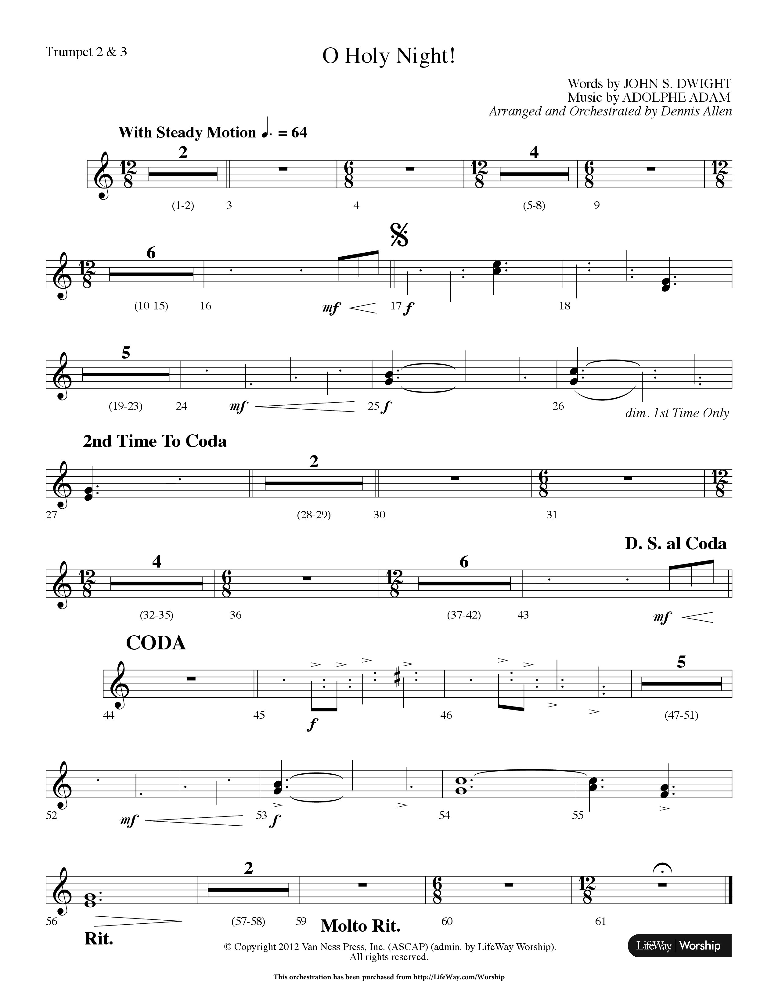 O Holy Night (Choral Anthem SATB) Trumpet 2/3 (Lifeway Choral / Arr. Dennis Allen)