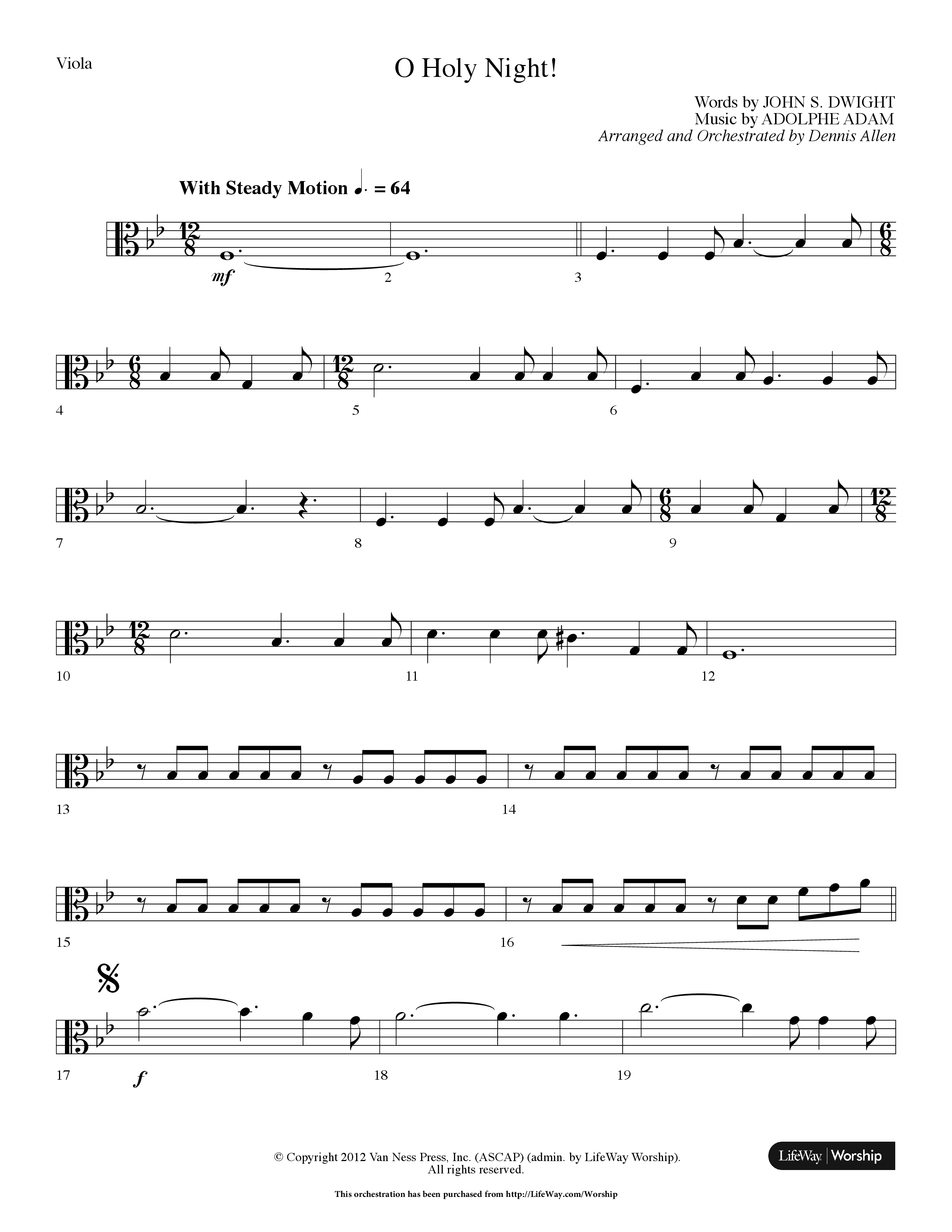 O Holy Night (Choral Anthem SATB) Viola (Lifeway Choral / Arr. Dennis Allen)