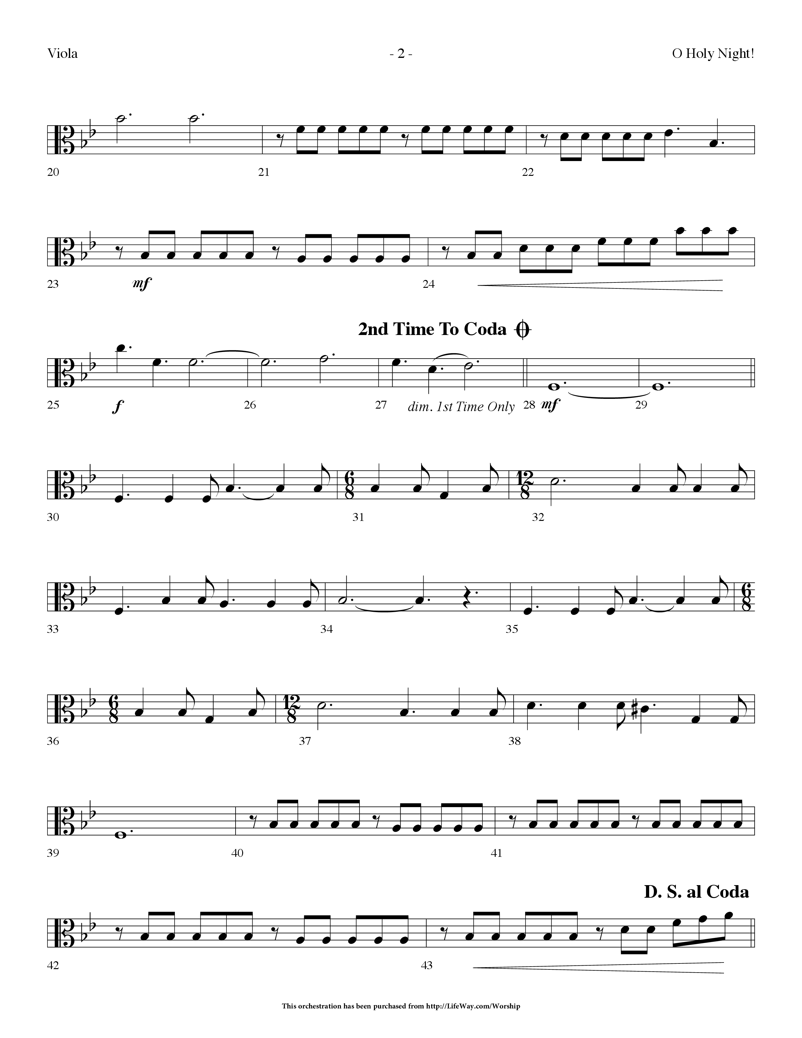 O Holy Night (Choral Anthem SATB) Viola (Lifeway Choral / Arr. Dennis Allen)