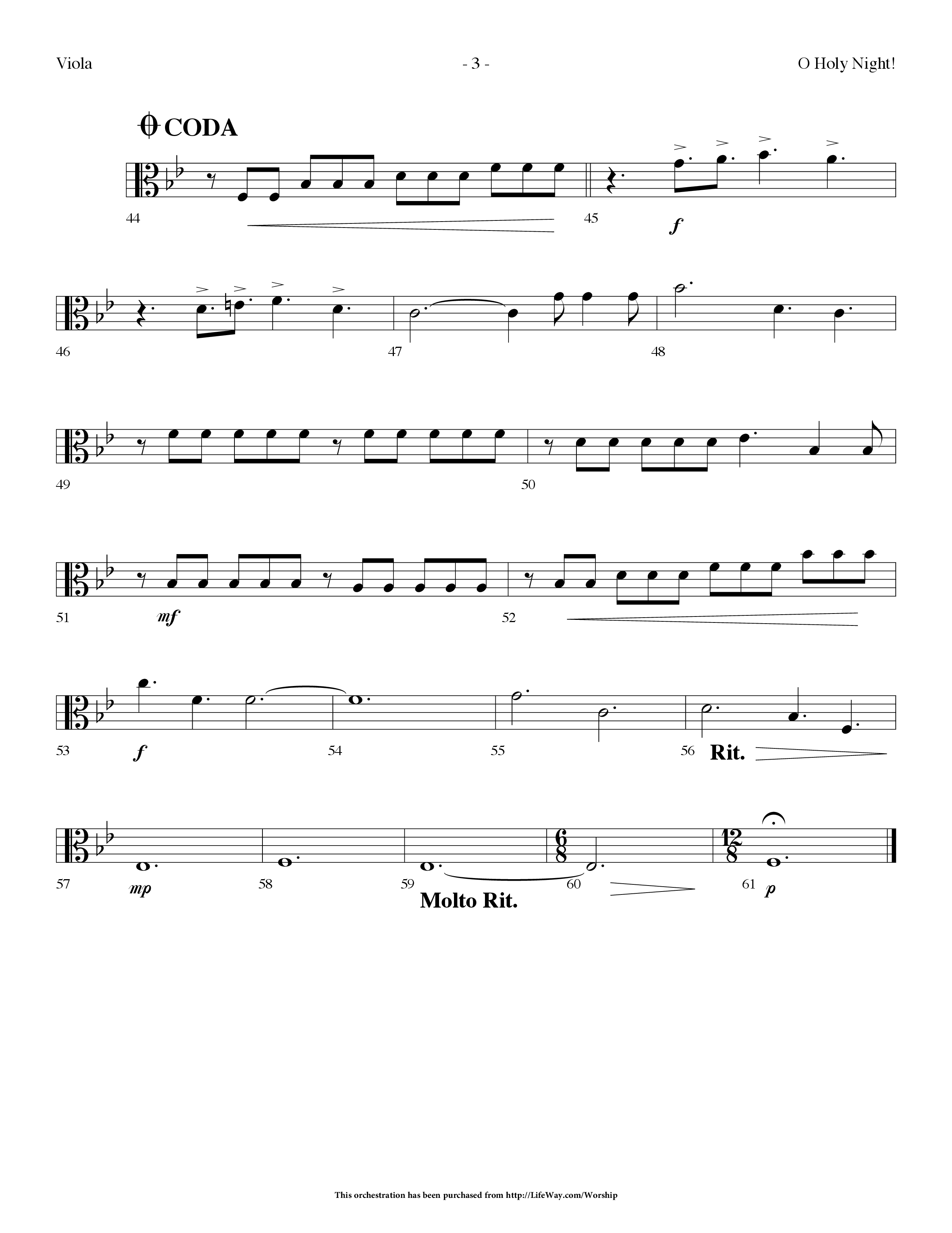O Holy Night (Choral Anthem SATB) Viola (Lifeway Choral / Arr. Dennis Allen)