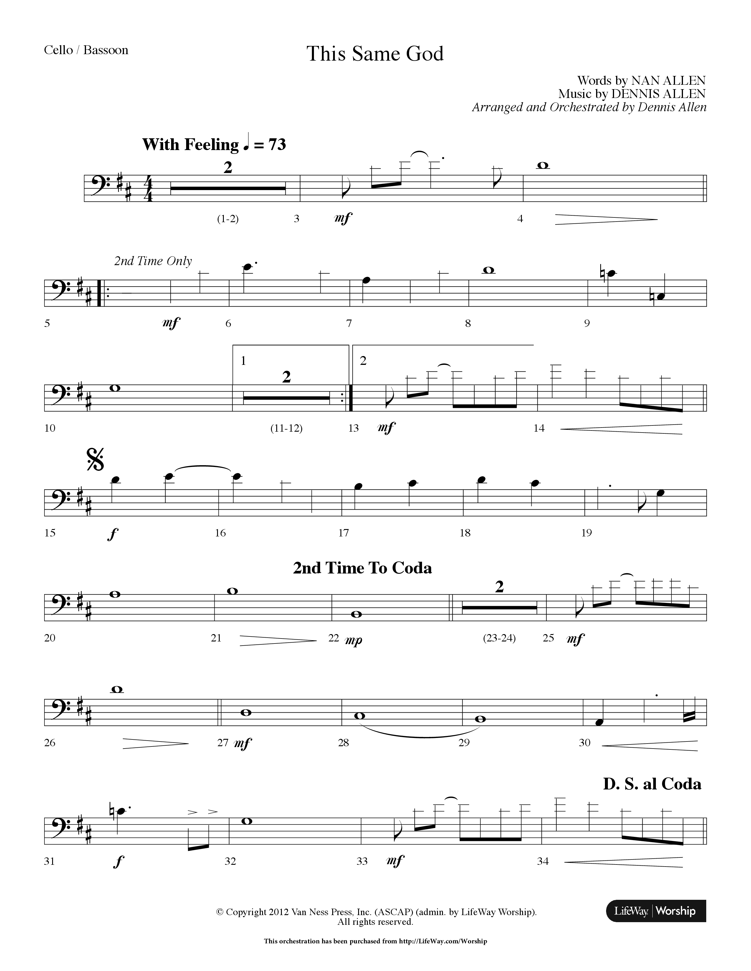This Same God (Choral Anthem SATB) Cello (Lifeway Choral / Arr. Dennis Allen)