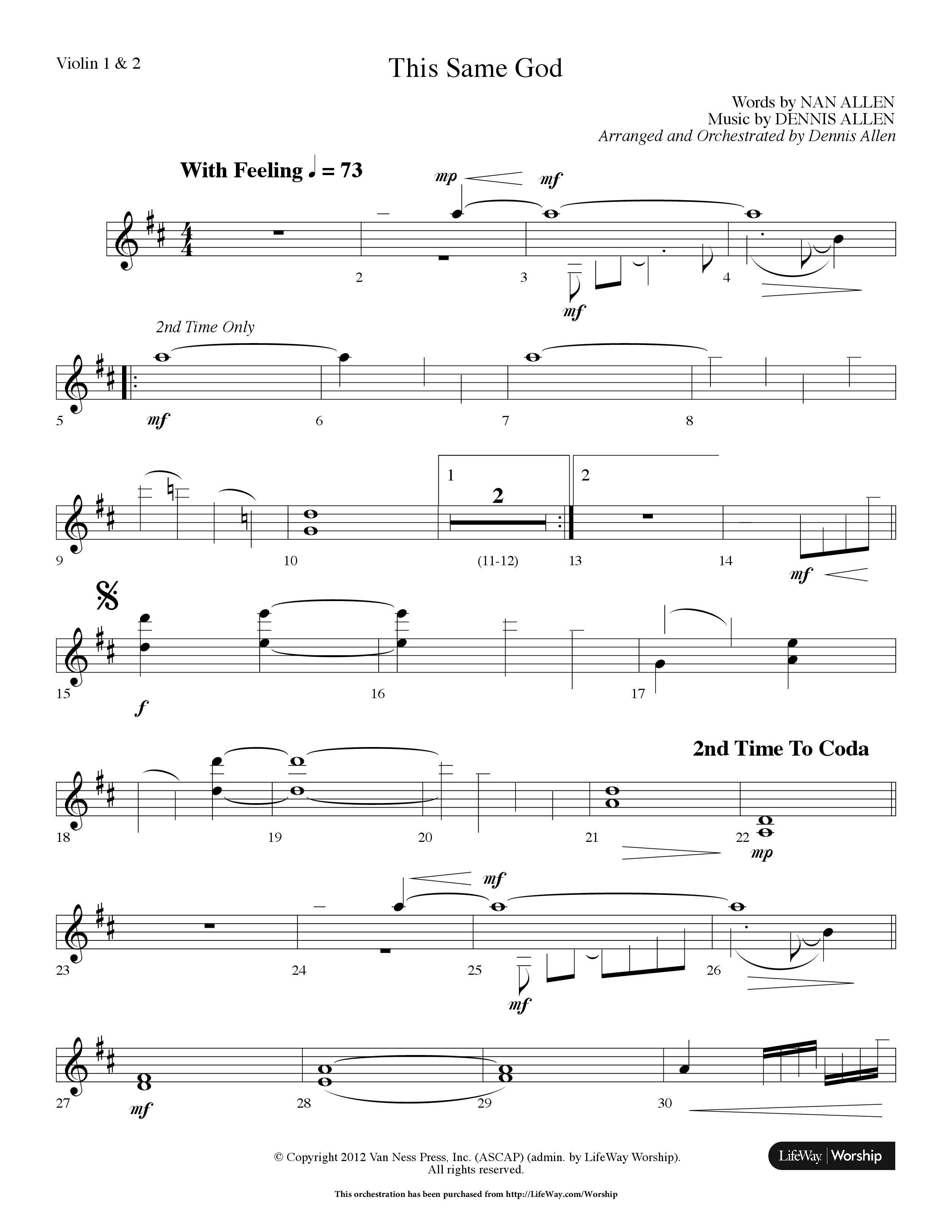 This Same God (Choral Anthem SATB) Violin 1/2 (Lifeway Choral / Arr. Dennis Allen)