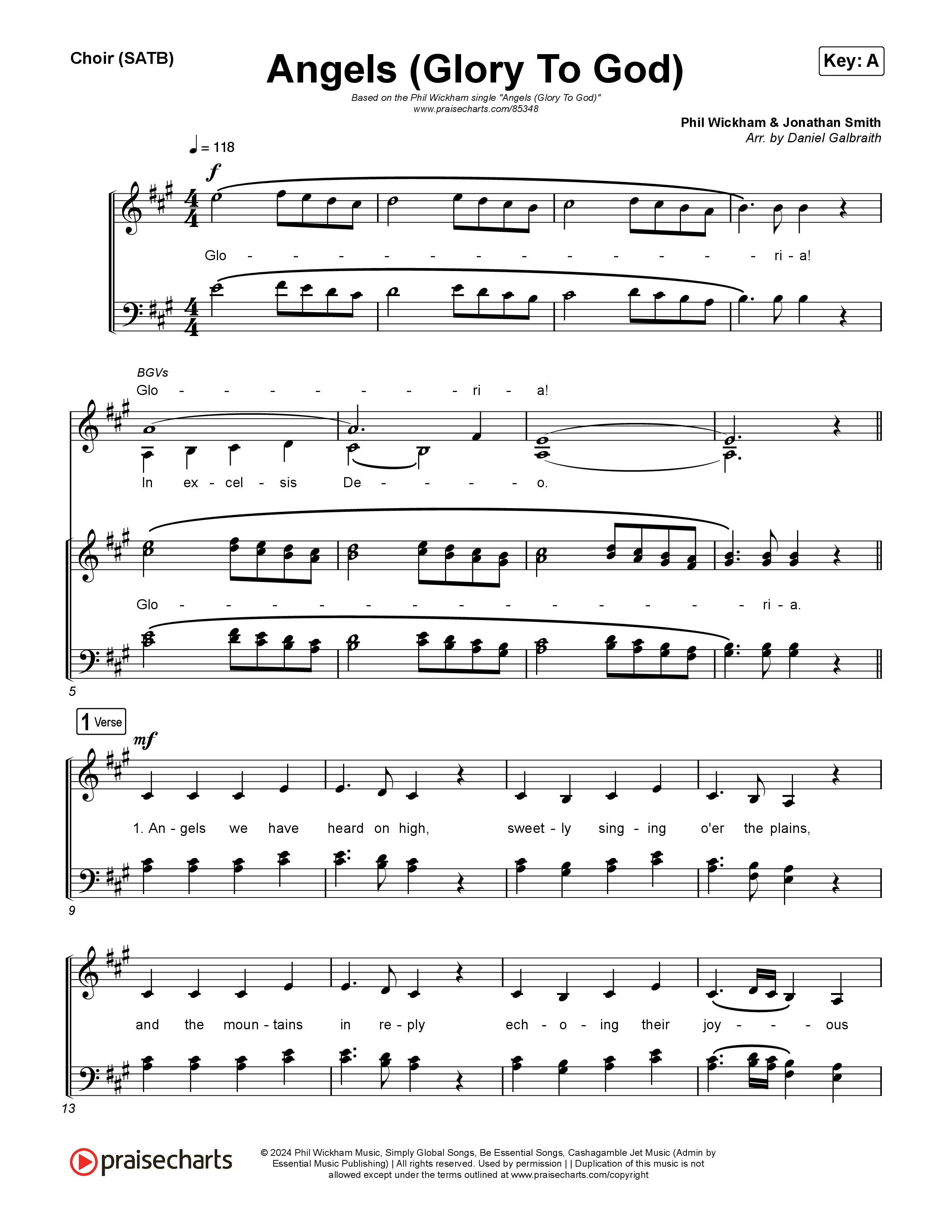 Angels (Glory To God) Choir Sheet (SATB) (Phil Wickham)