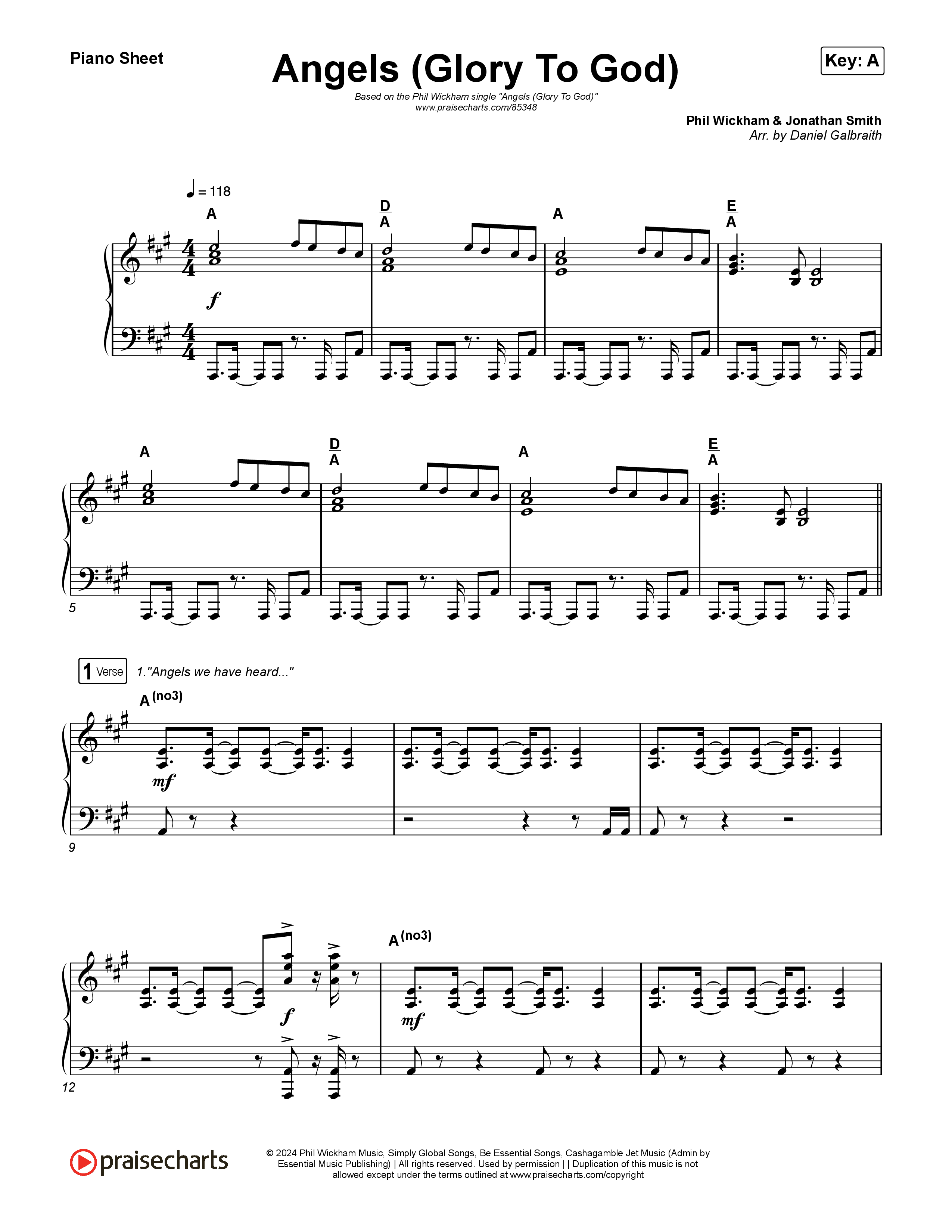 Angels (Glory To God) Piano Sheet (Phil Wickham)